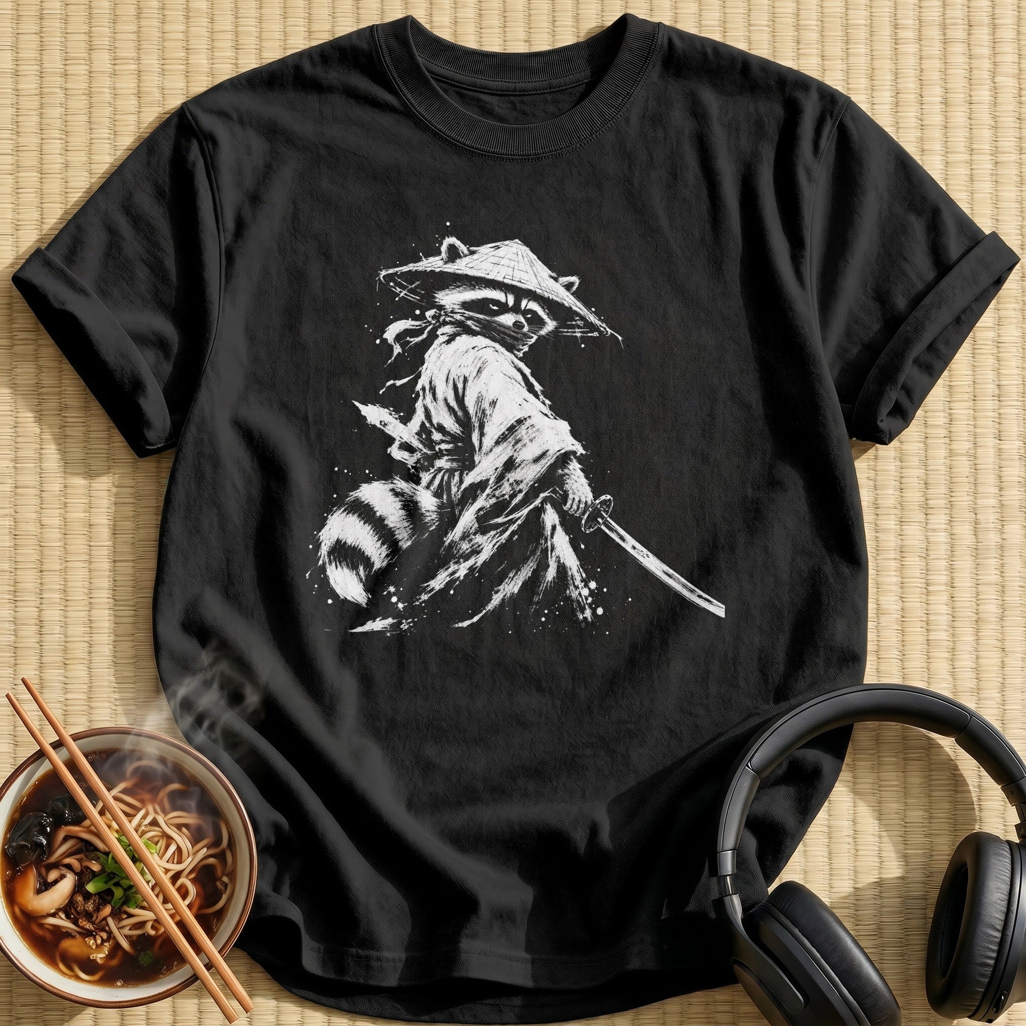 Raccoon Ronin Straw Hat Monochrome