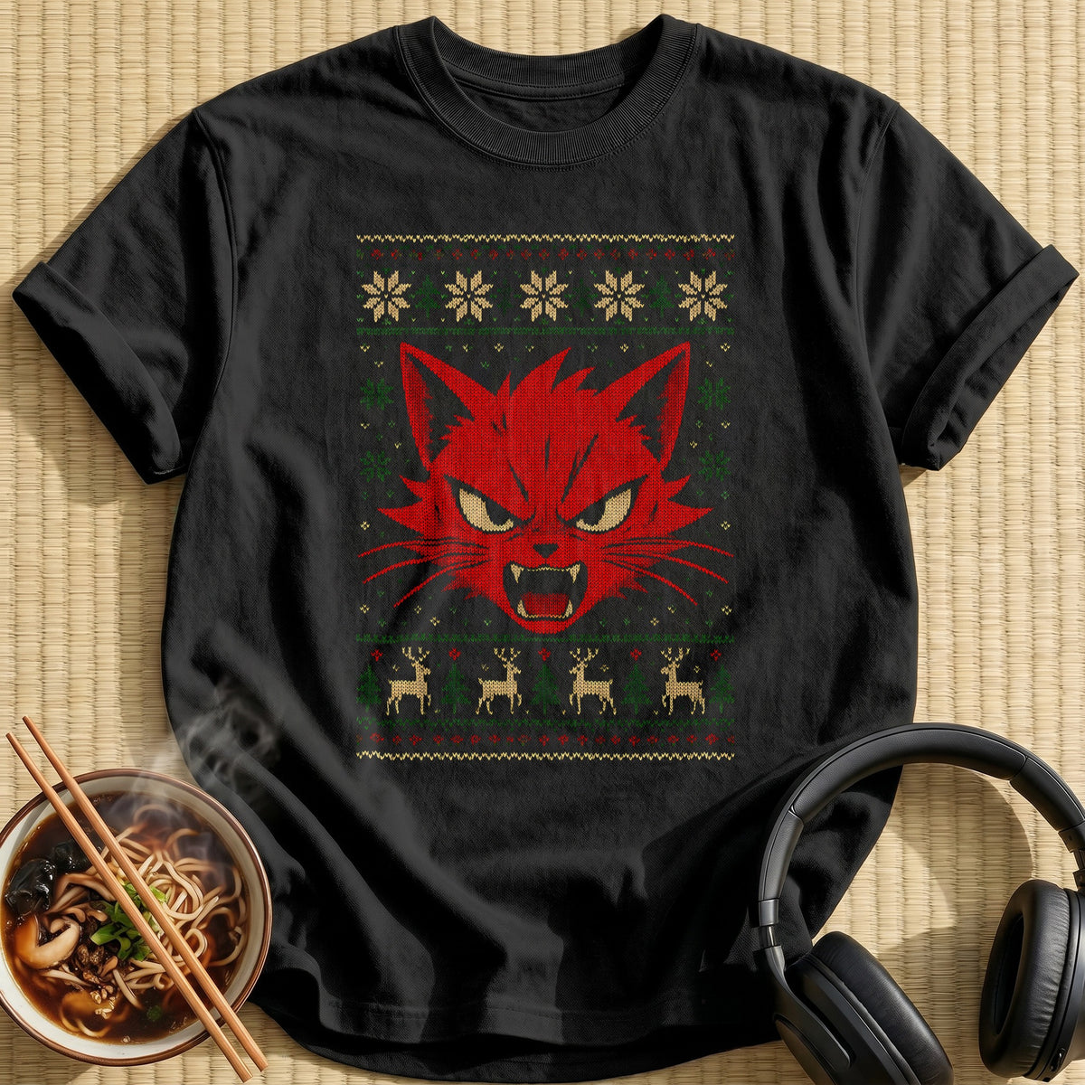 Red Anime Cat Sweater 47 - Black