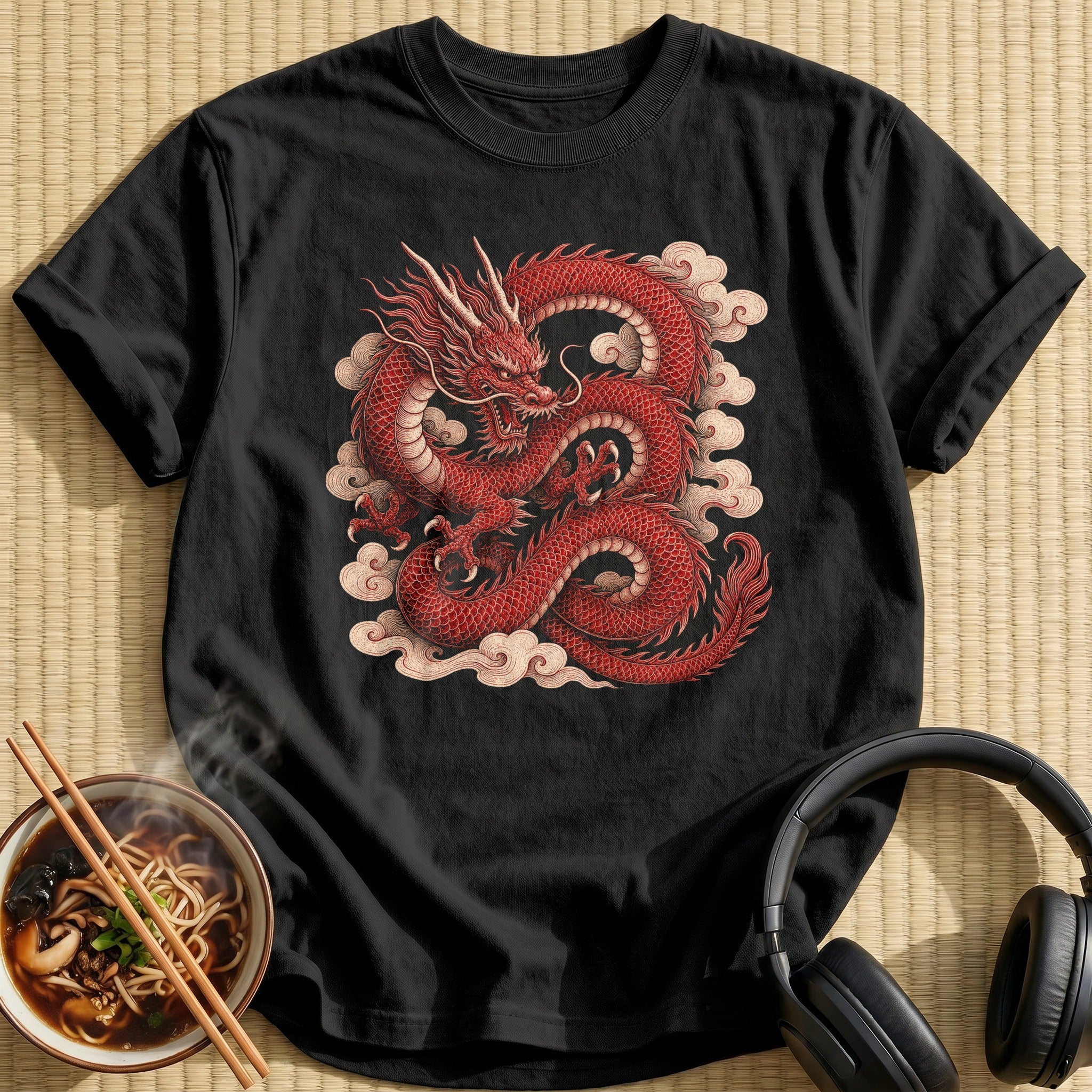 Red Chinese Dragon Cloud Swirls