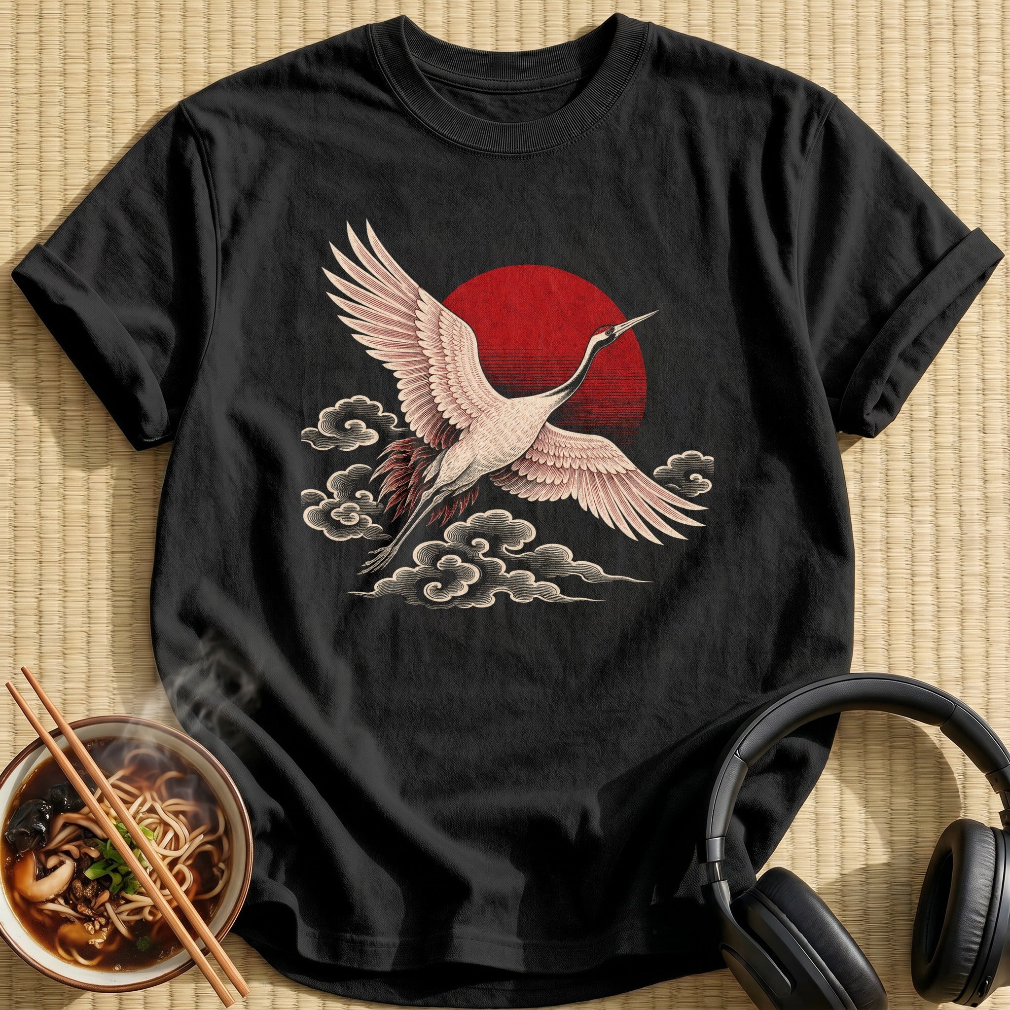 Red Crowned Crane Rising Sun