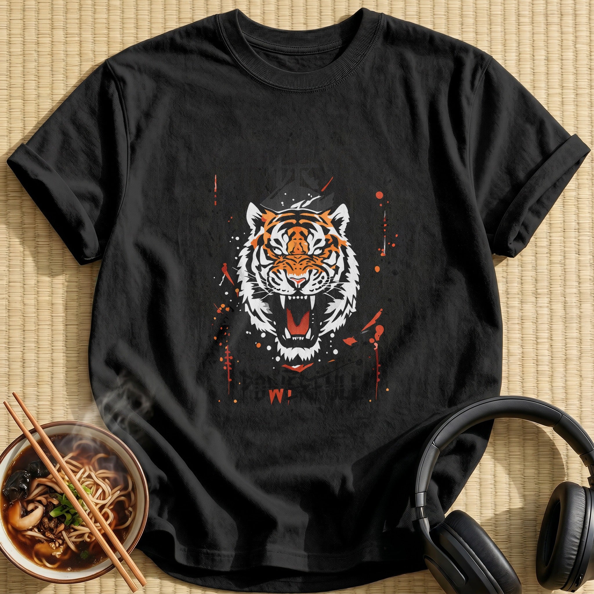 Roaring Powerful Tiger Head Kanji - Black