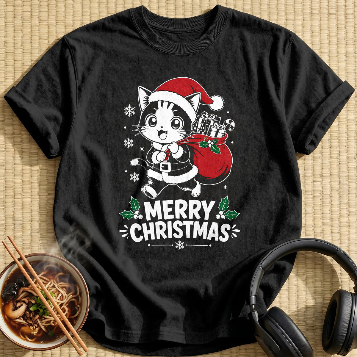 Santa Cat Merry Christmas 11 - Black