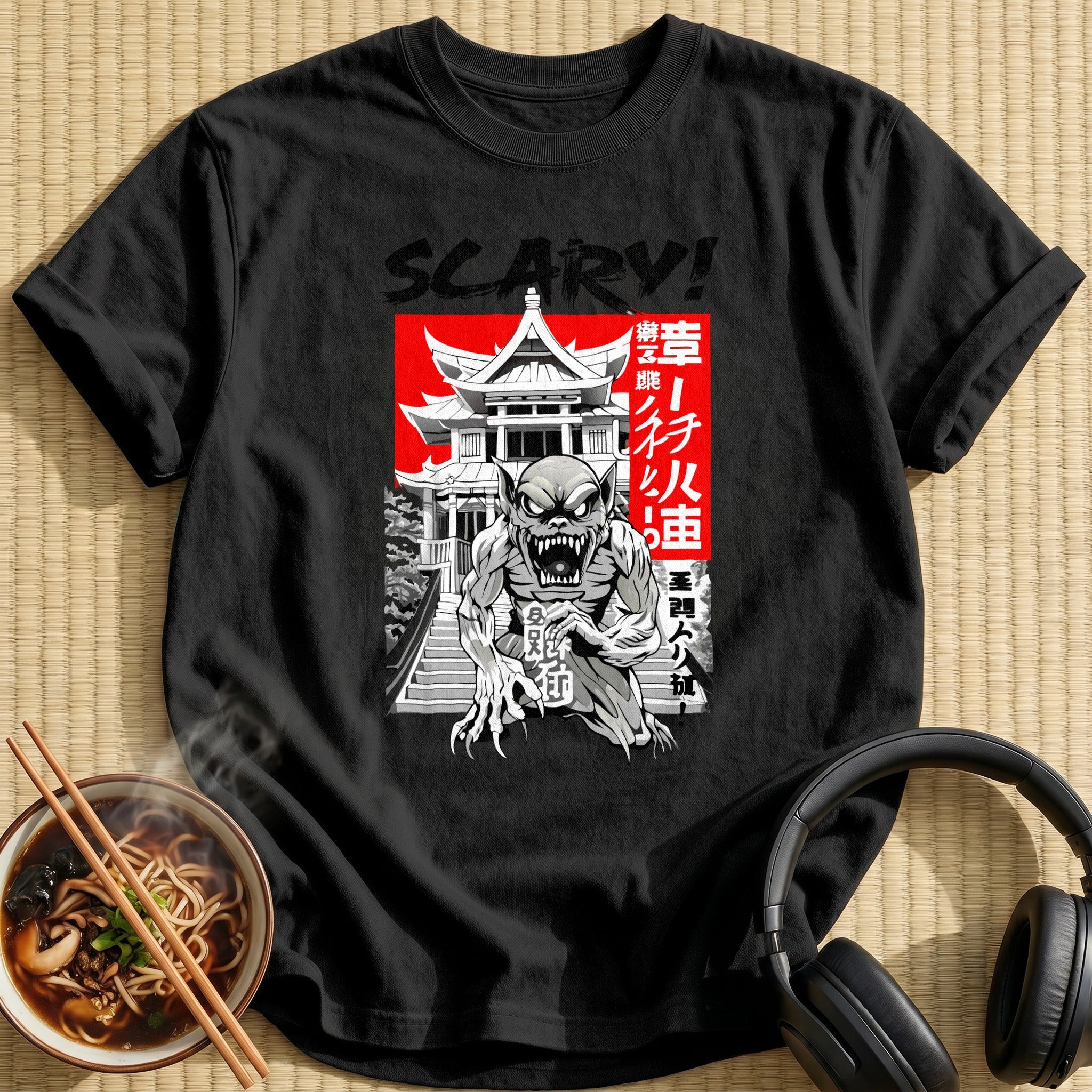 Scary Snarling Goblin Temple Scene - Black