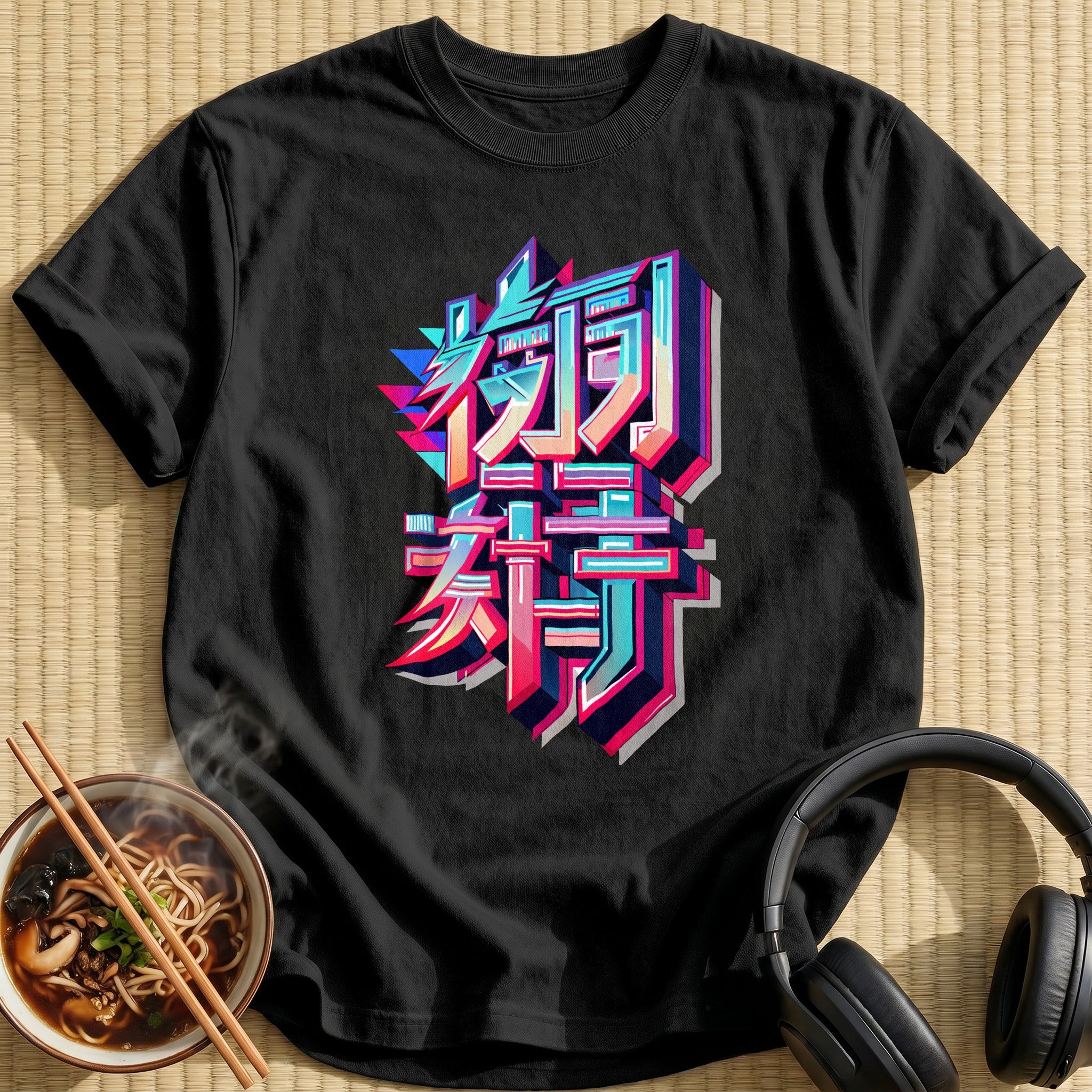 Sharp Neon Chrome Japanese Lettering - Black