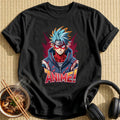 Spiky Blue Haired Anime Hero - Black