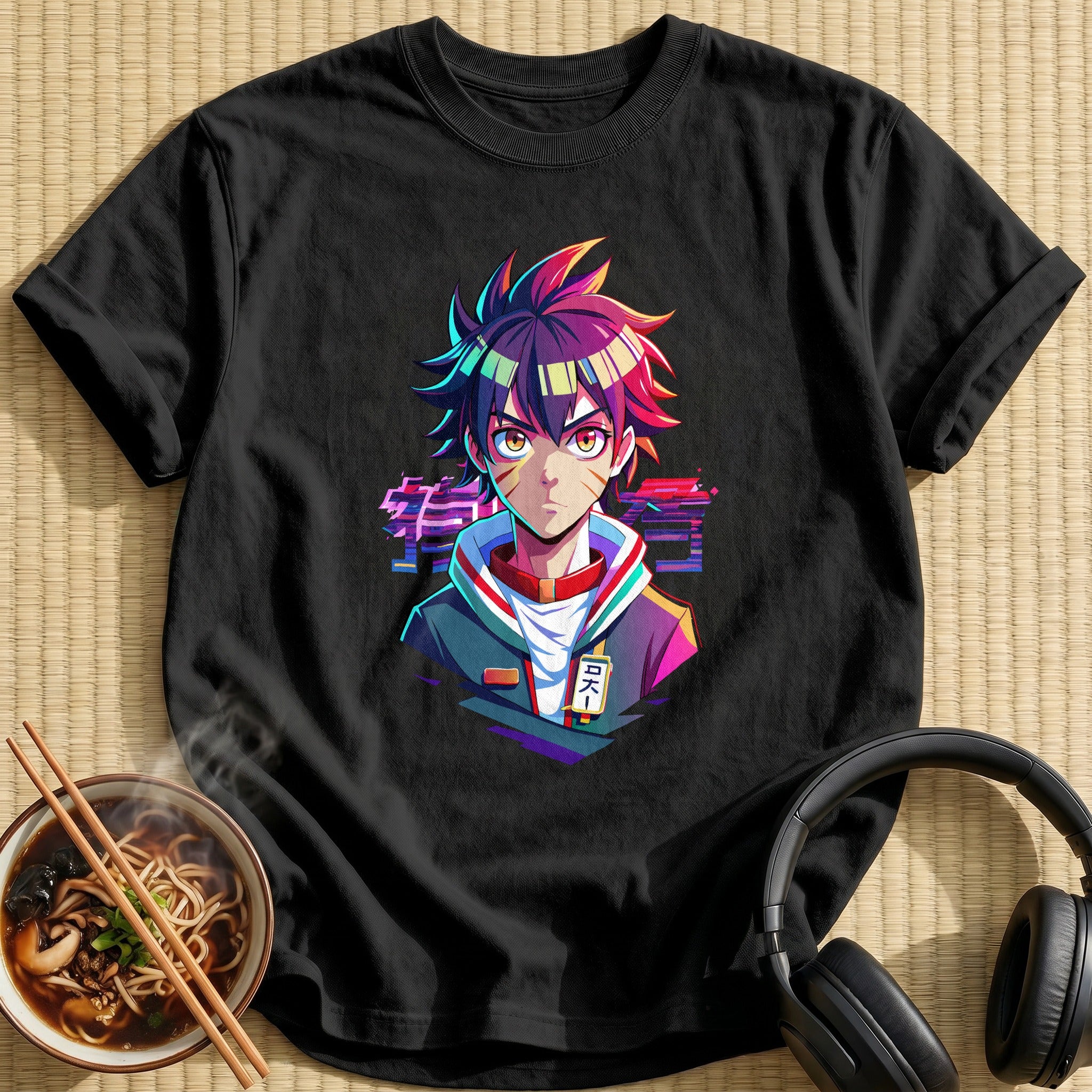 Spiky Haired Anime Boy Portrait - Black