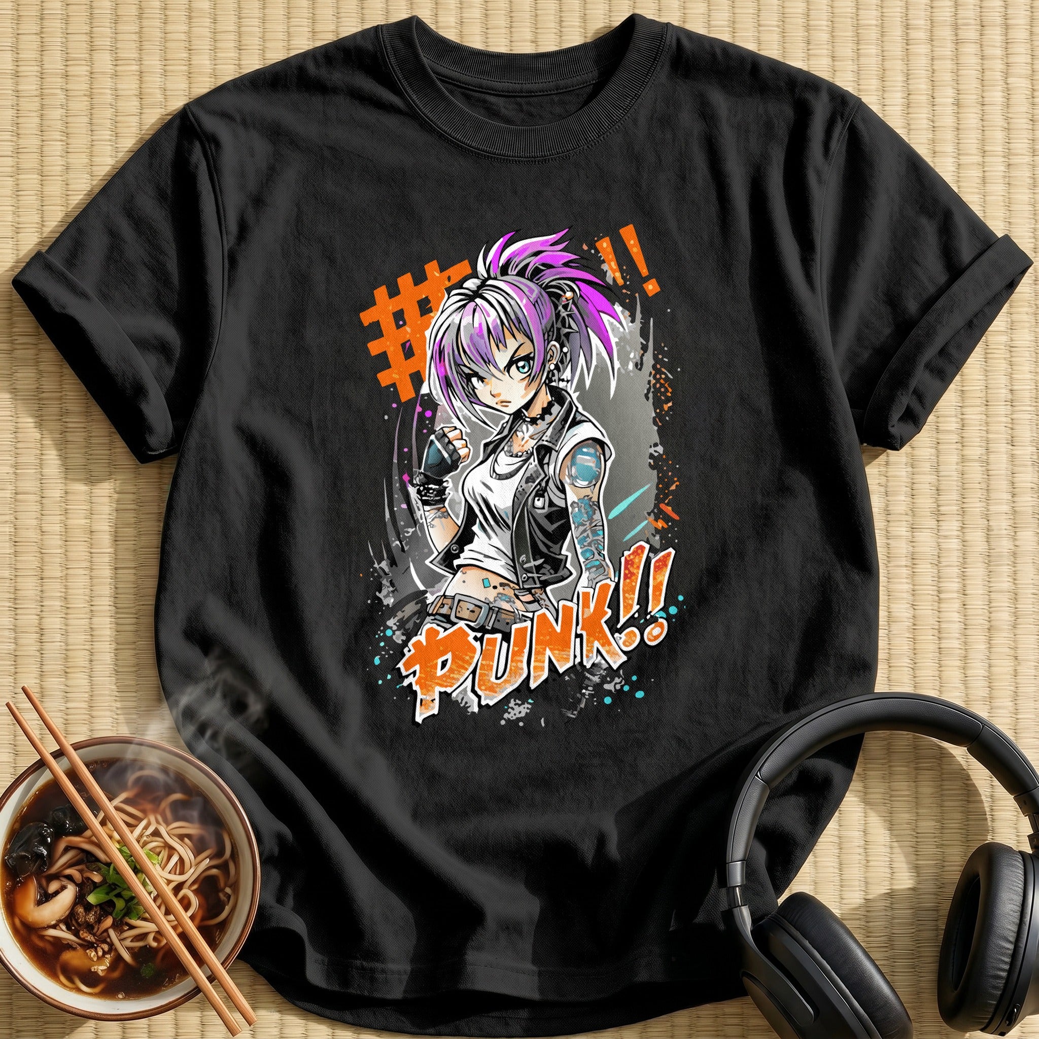 Tattooed Punk Anime Rebel Girl - Black