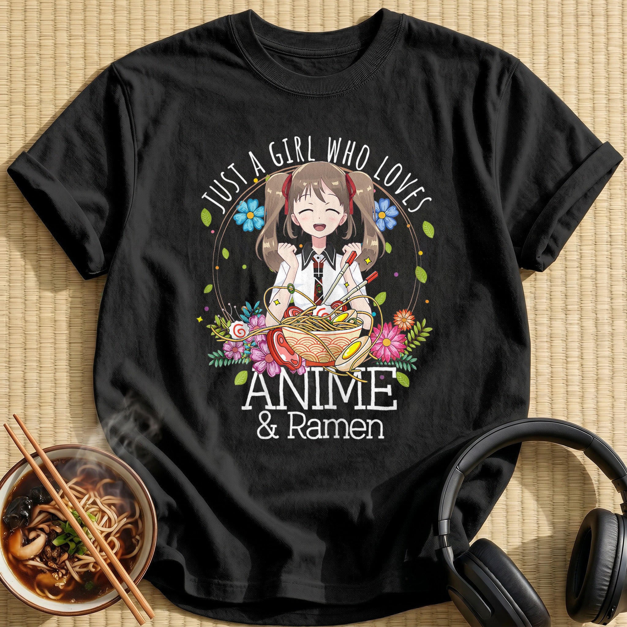 Twintail Girl Loves Anime Ramen - Black
