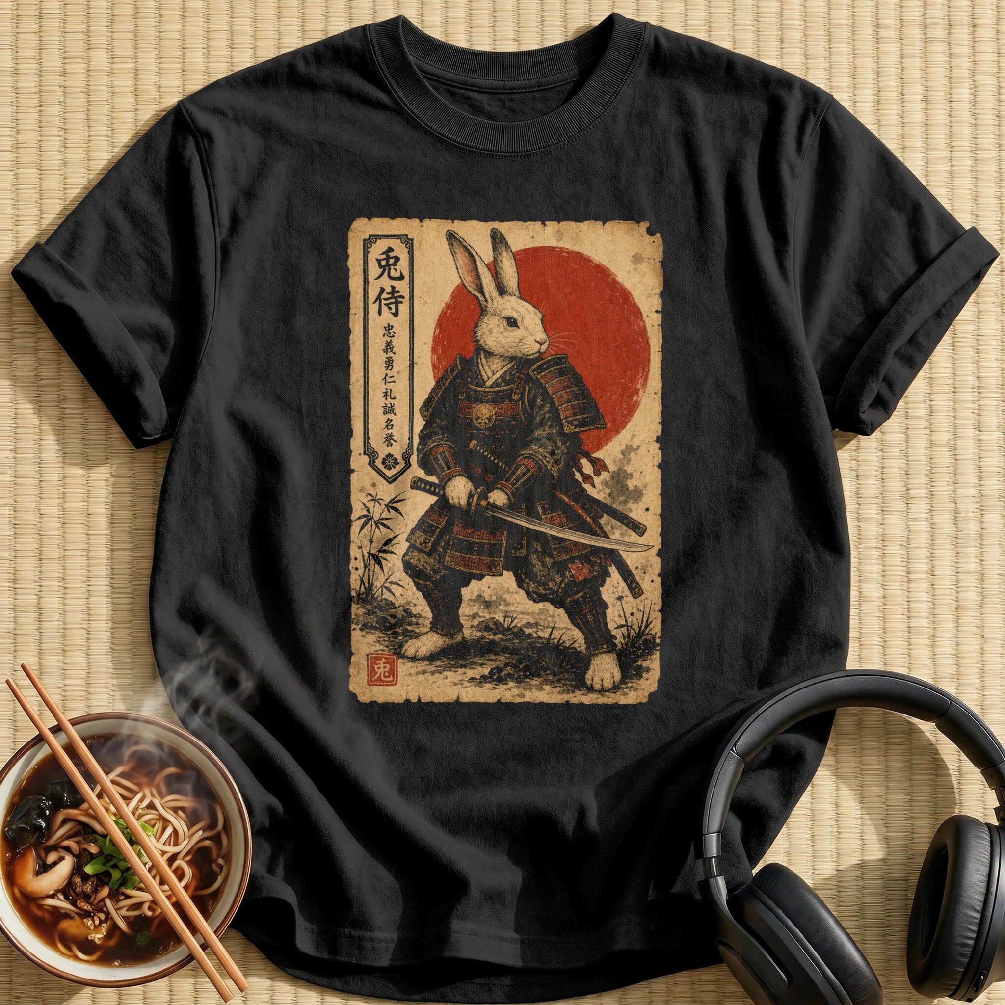 Vintage Samurai Rabbit Red Sun