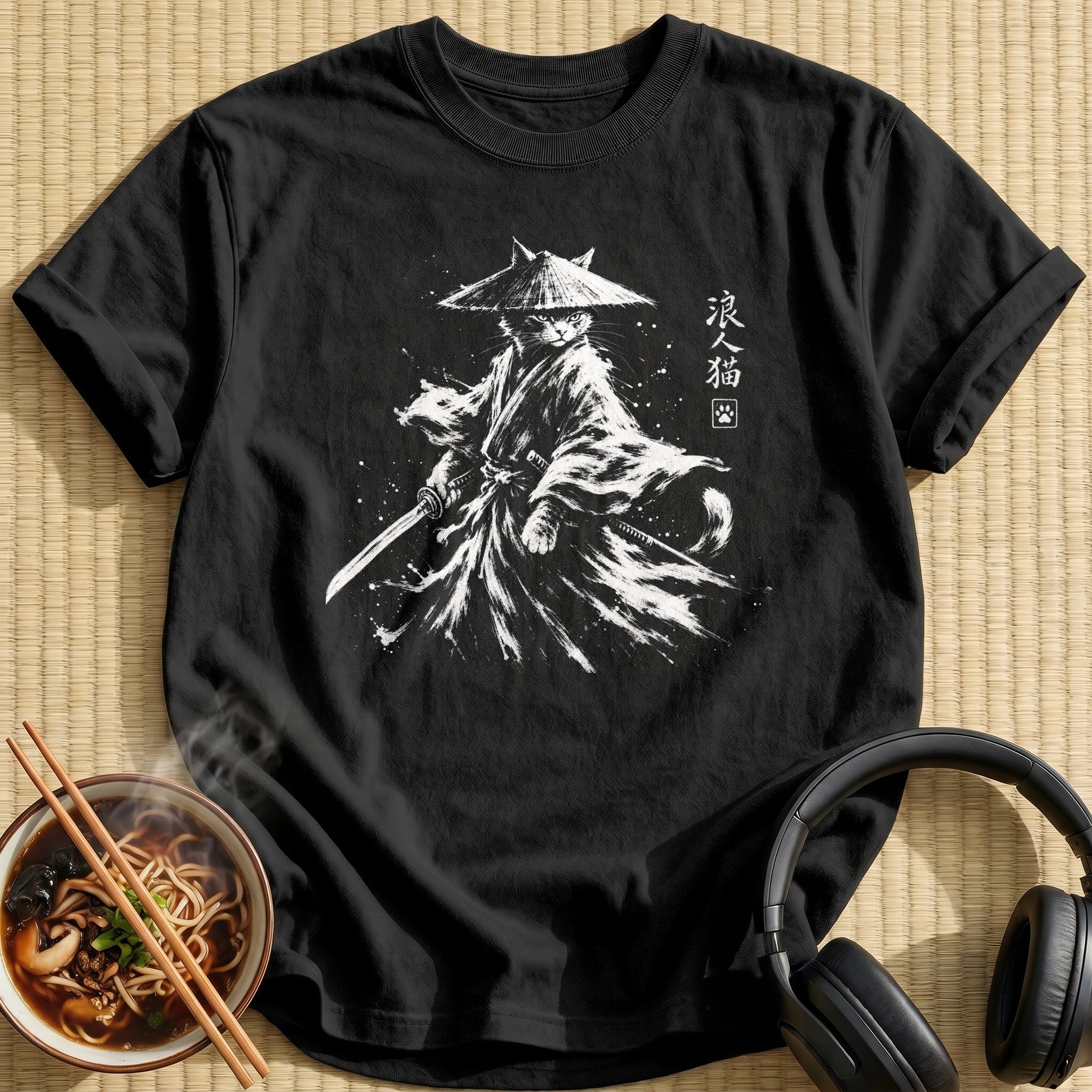 White Ink Ronin Cat Swordsman
