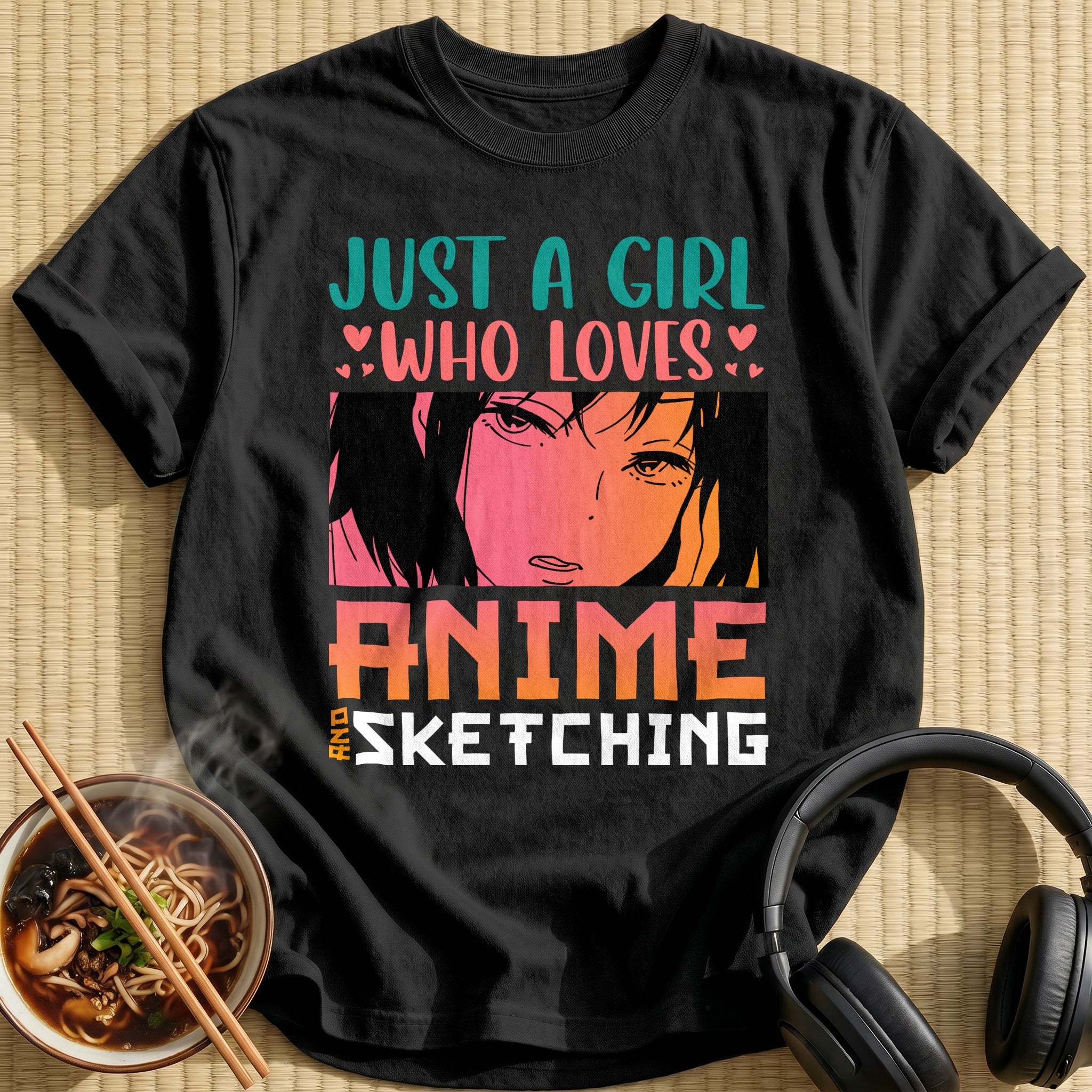Who Loves Anime Brooding Girl Portrait - Black