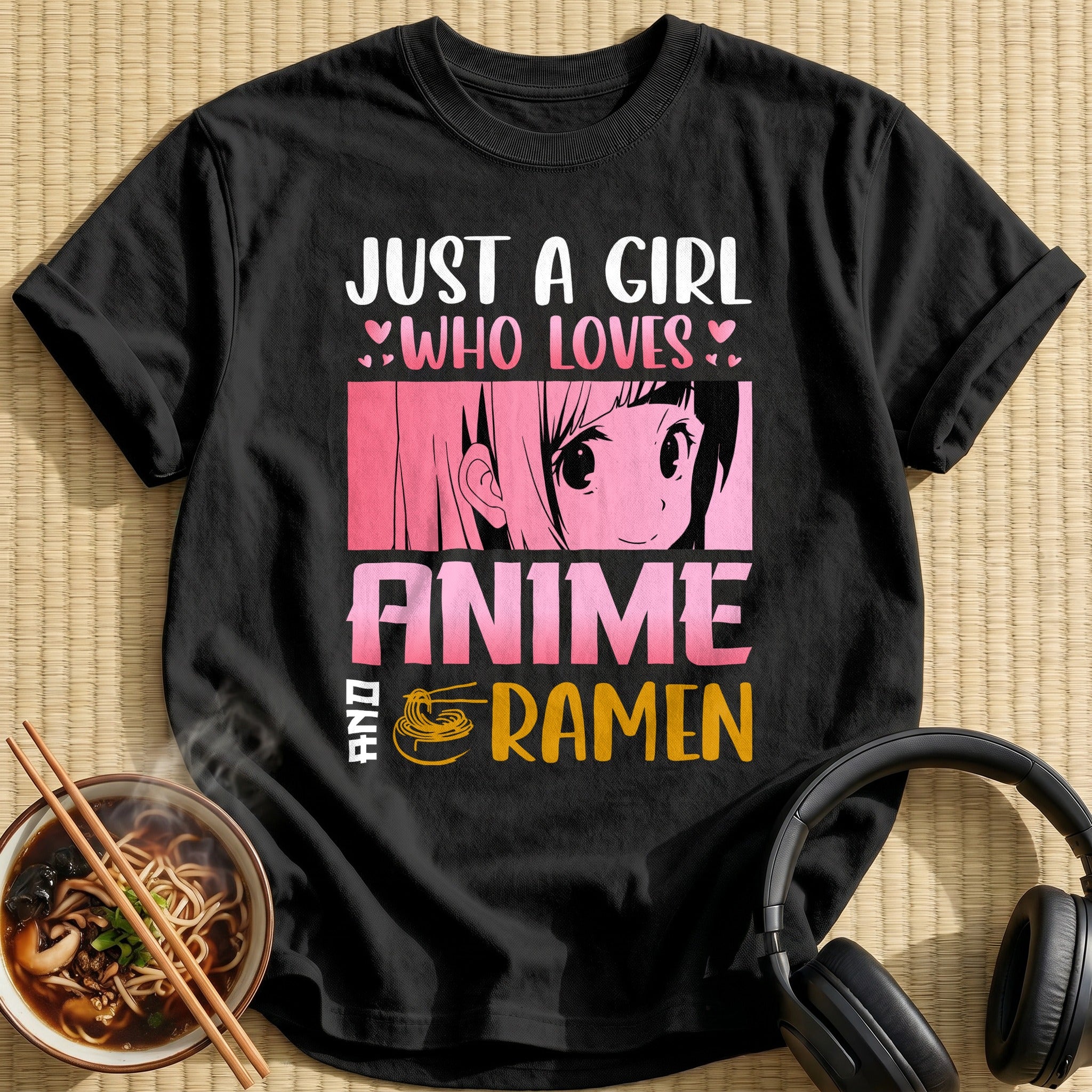 Who Loves Anime Ramen Smiling Girl - Black