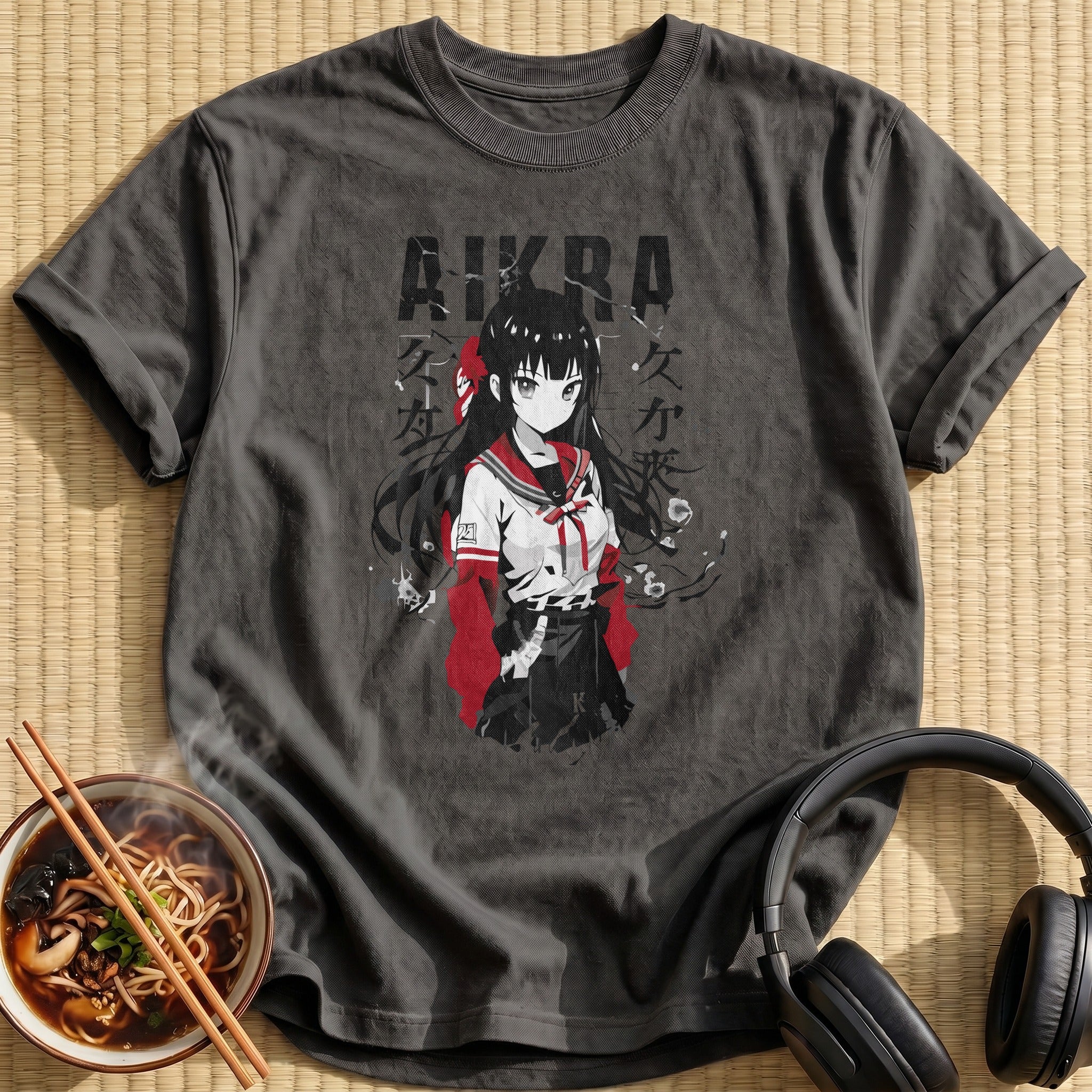 Aikra Schoolgirl Monochrome Red Accent - Charcoal