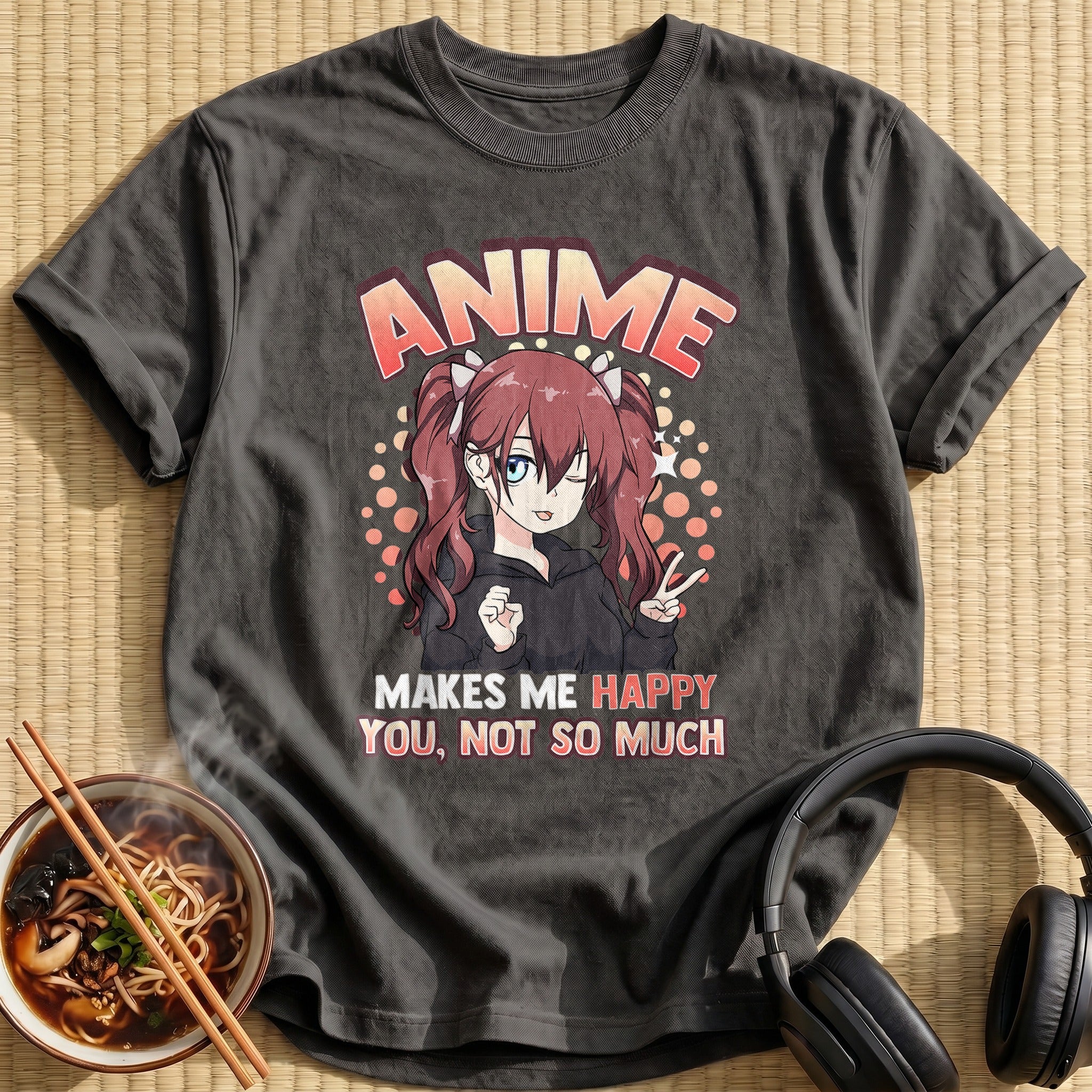 Anime Makes Me Happy Peace Sign - Charcoal
