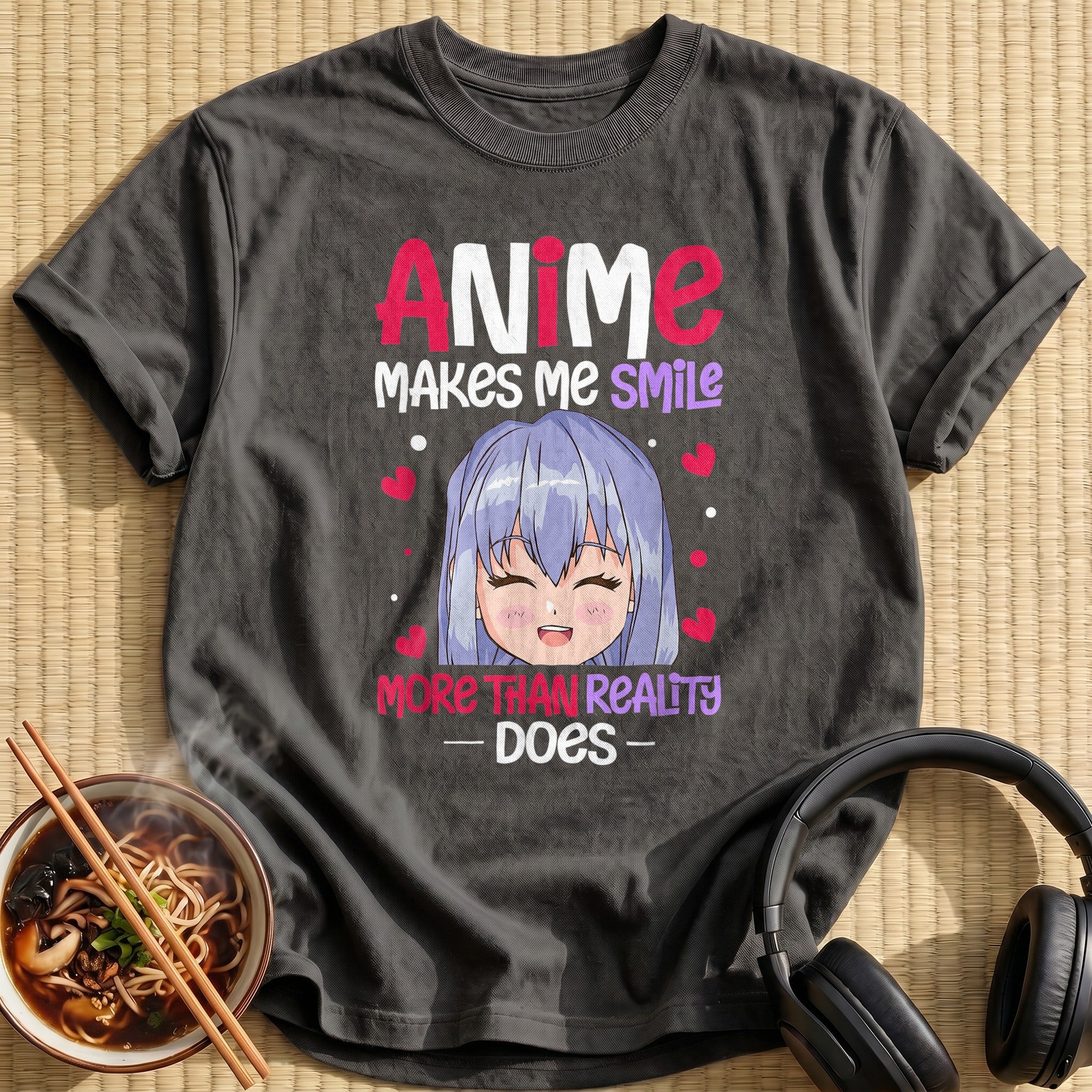 Anime Makes Me Smile Chibi Girl - Charcoal