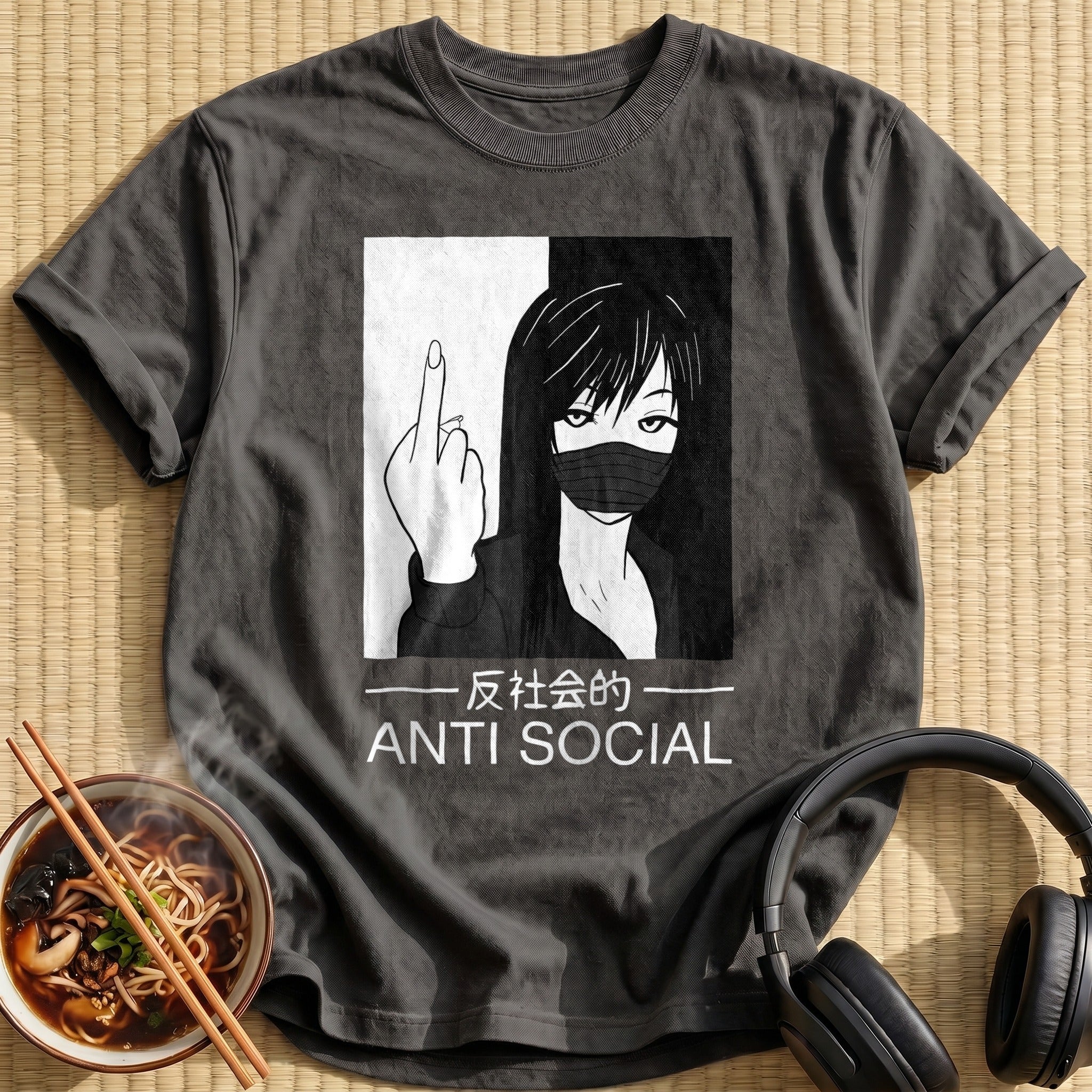 Anti Social Masked Anime Girl - Charcoal