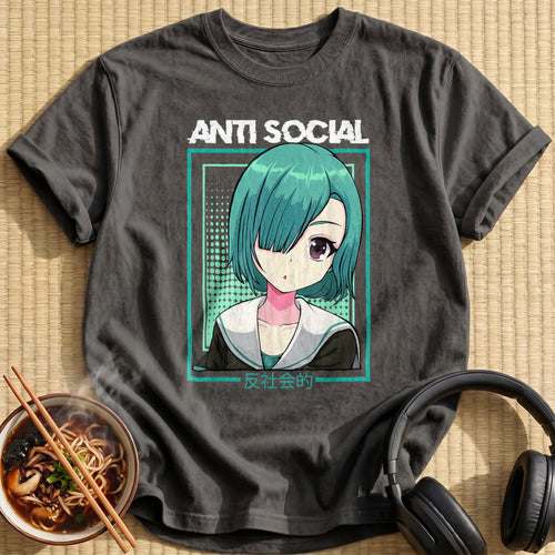 Anti Social Teal Hair Anime Girl - Charcoal