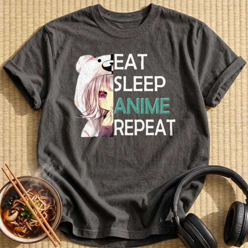 Bear Hoodie Girl Anime Text - Charcoal