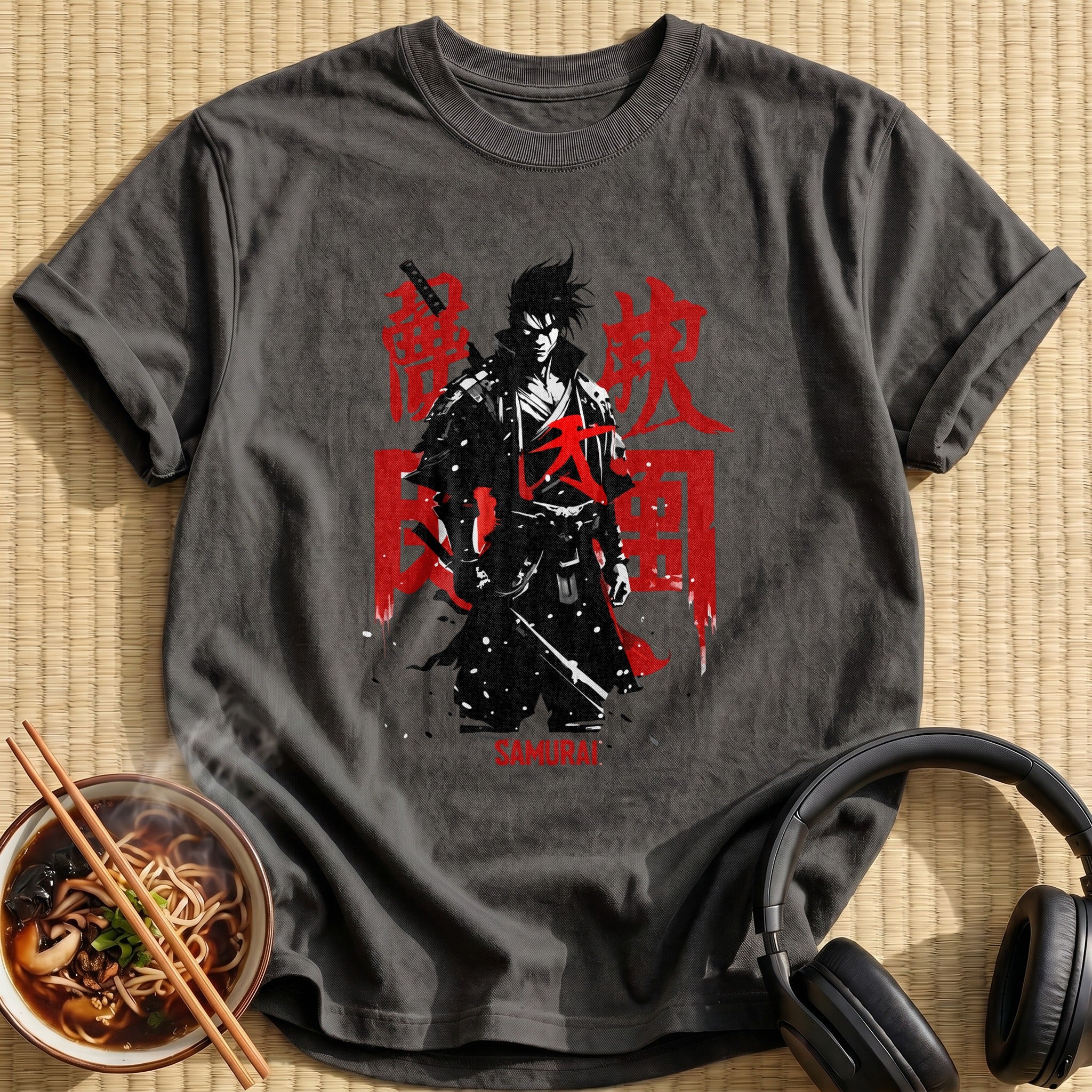 Black Red Samurai Warrior Kanji - Charcoal