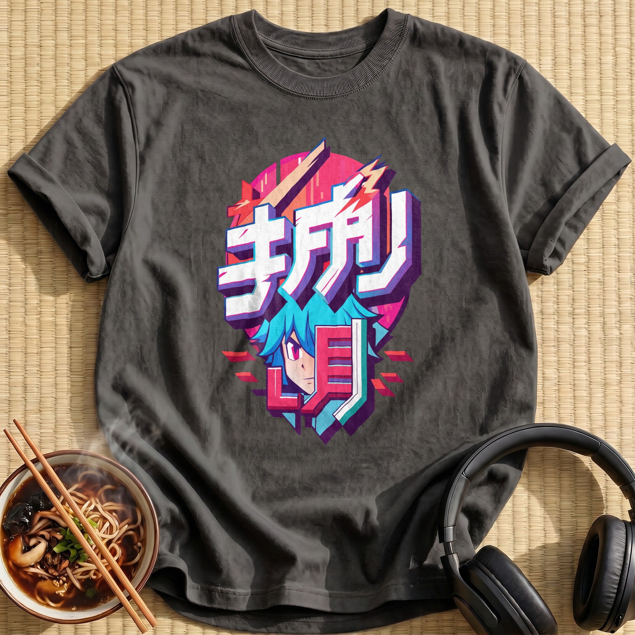 Blue Haired Anime Boy Typography - Charcoal