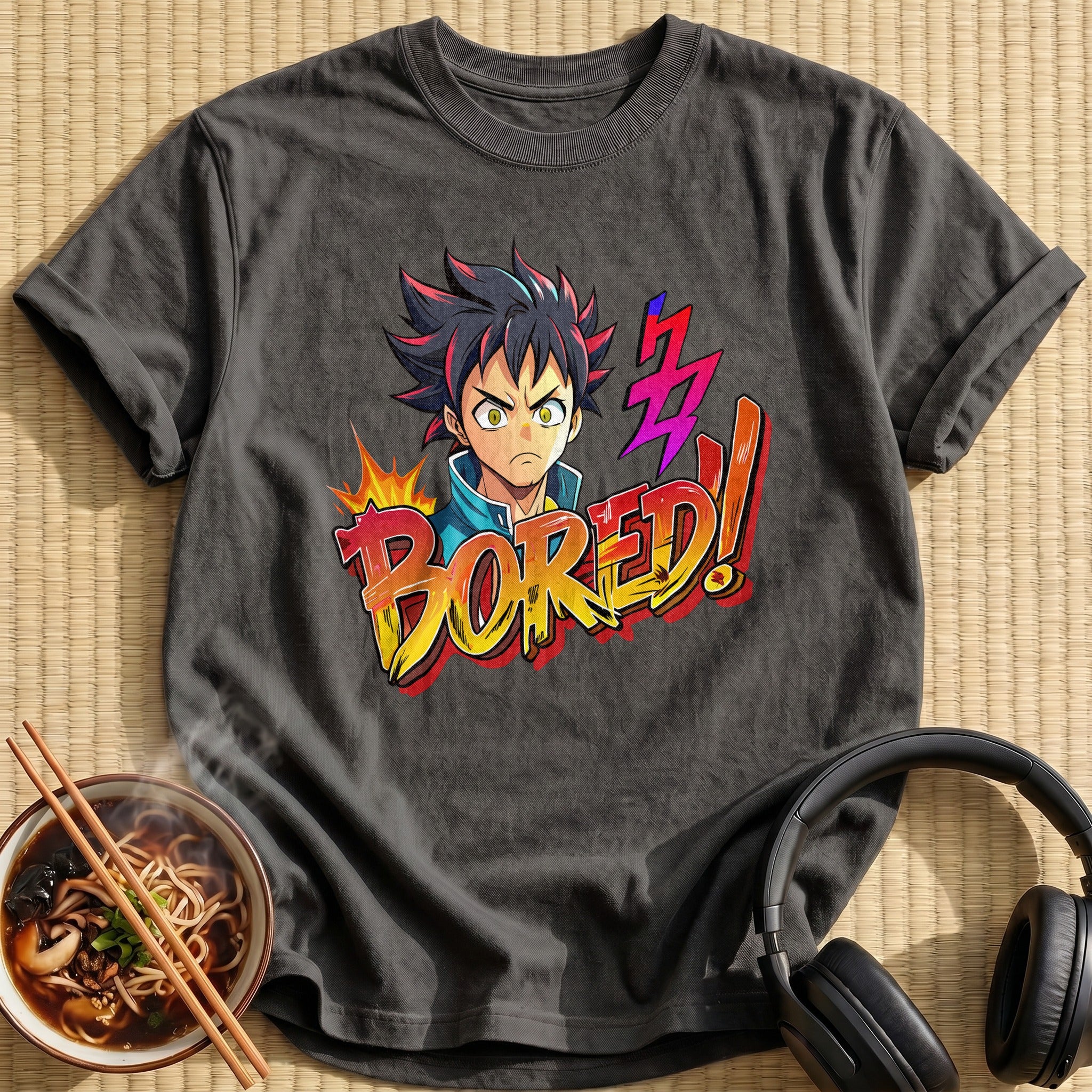 Bored Spiky Hair Anime Boy - Charcoal