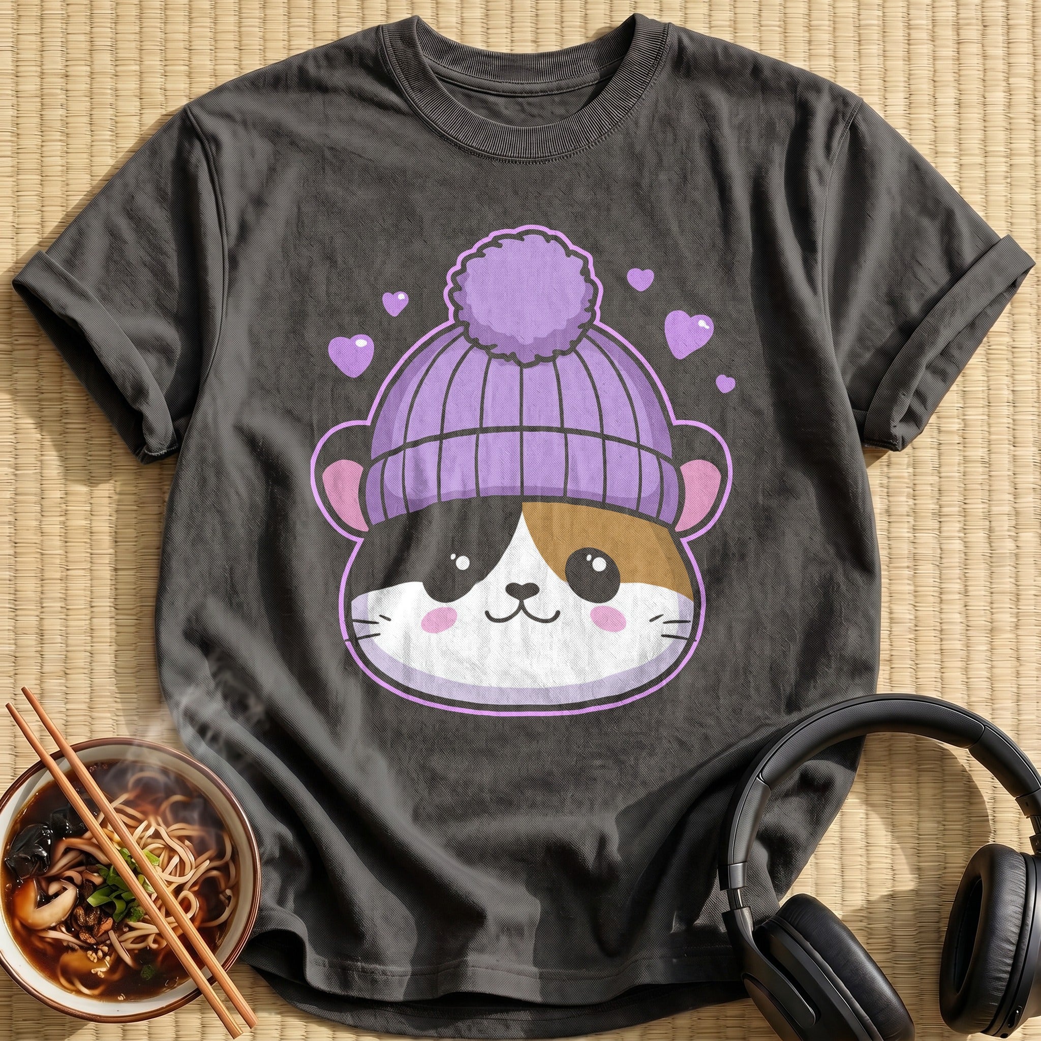 Calico Lavender Pom Beanie