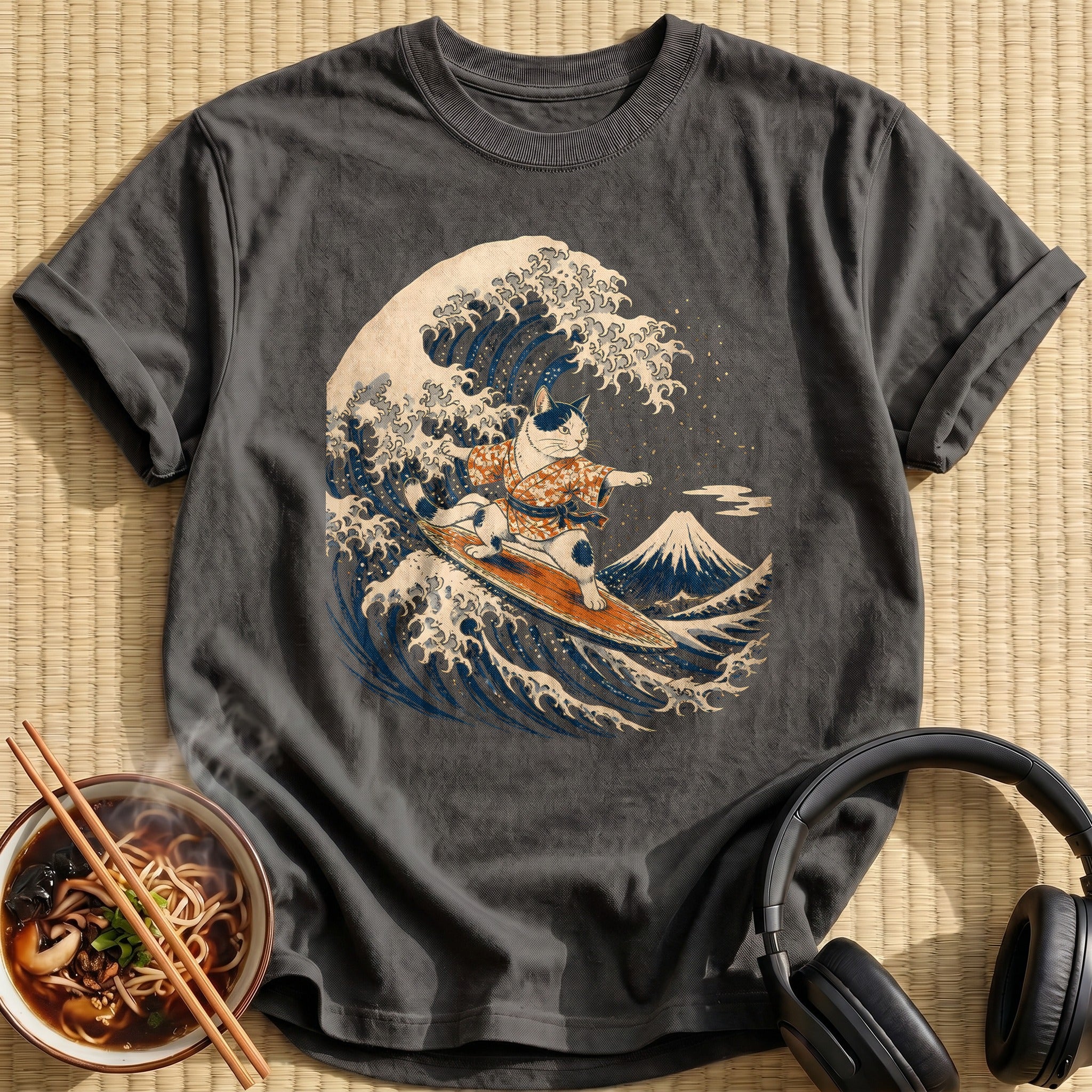 Cat Great Wave 15 - Charcoal