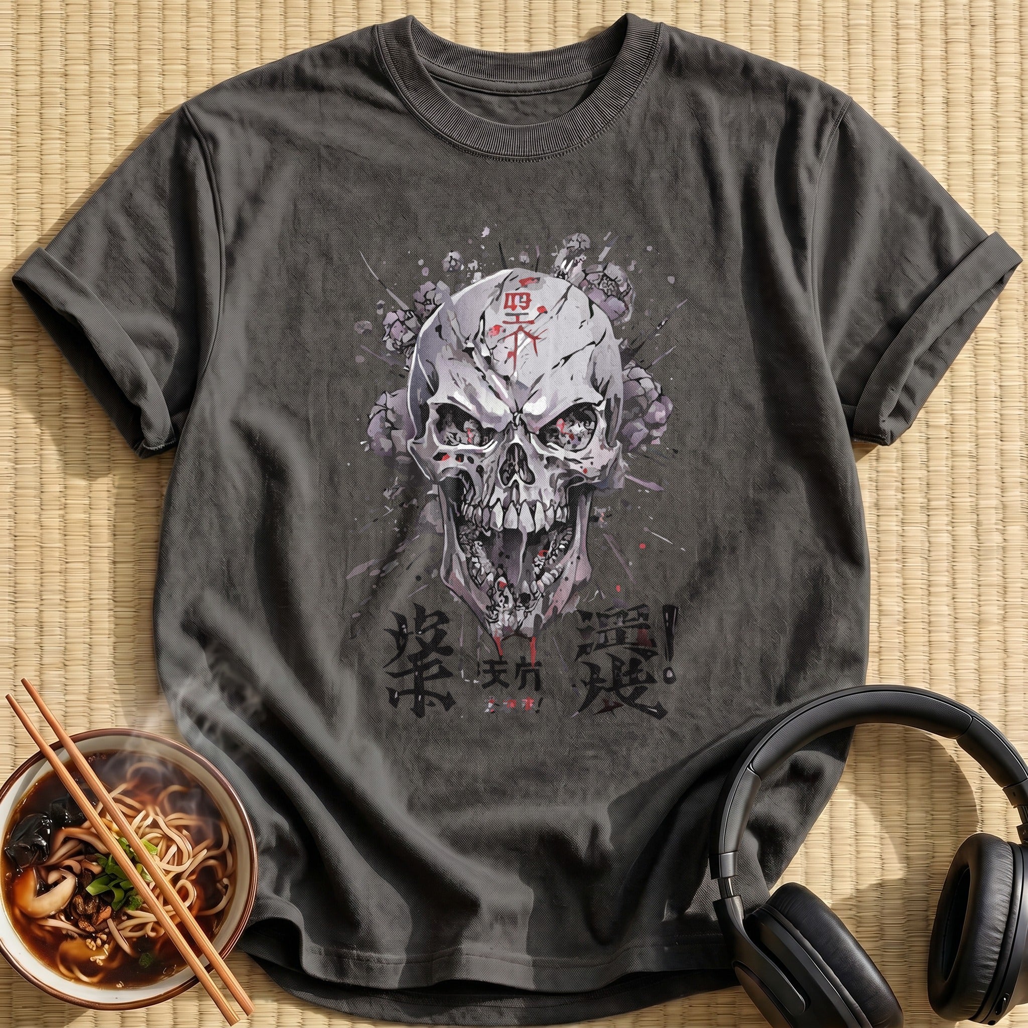 Cracked Grey Skull Blood Splatter - Charcoal