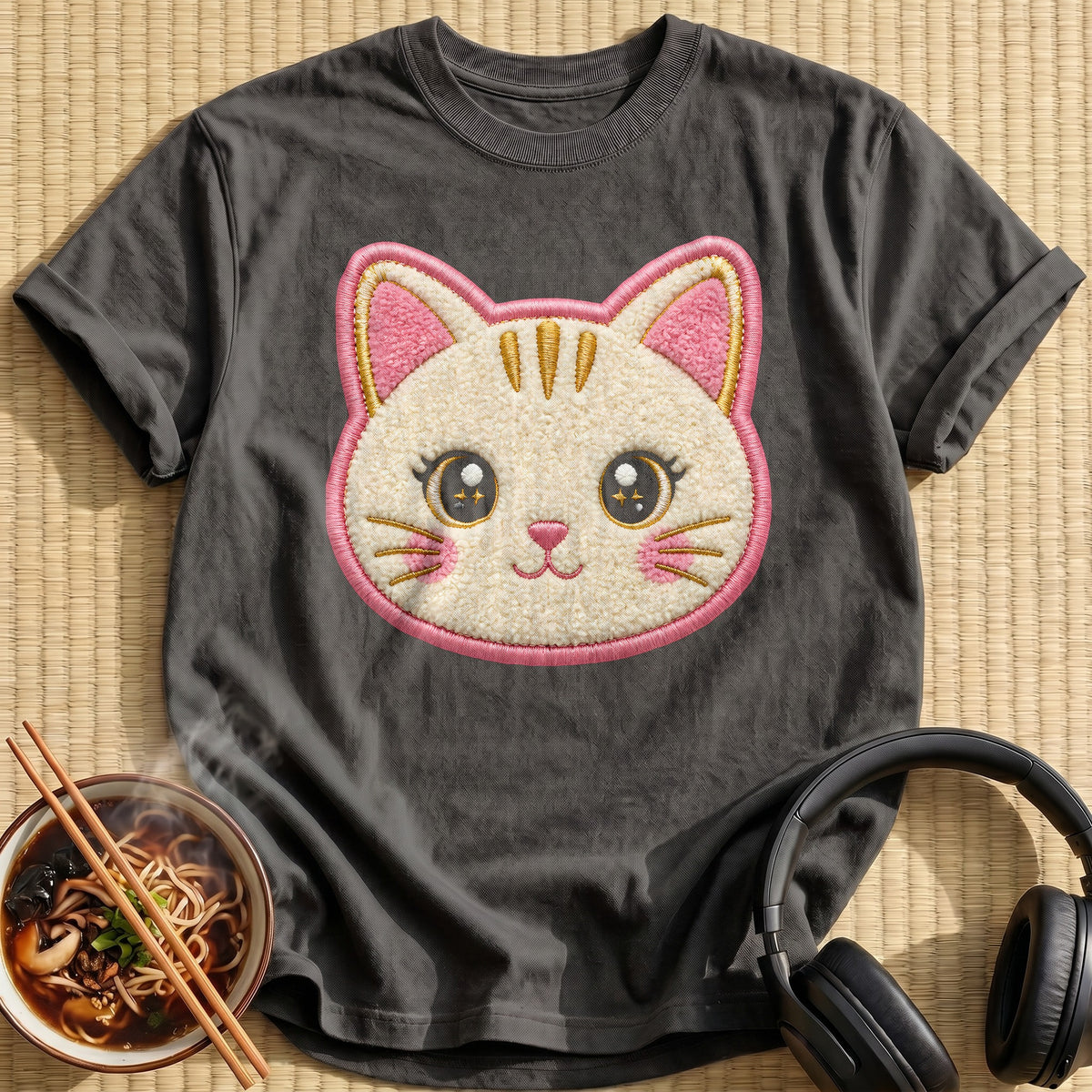 Embroidered Cat 19 - Charcoal