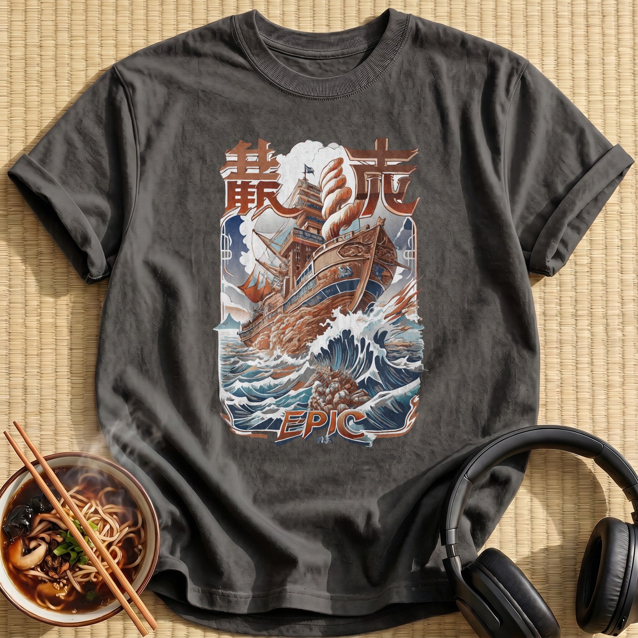Epic Ship Riding Ocean Waves - Charcoal