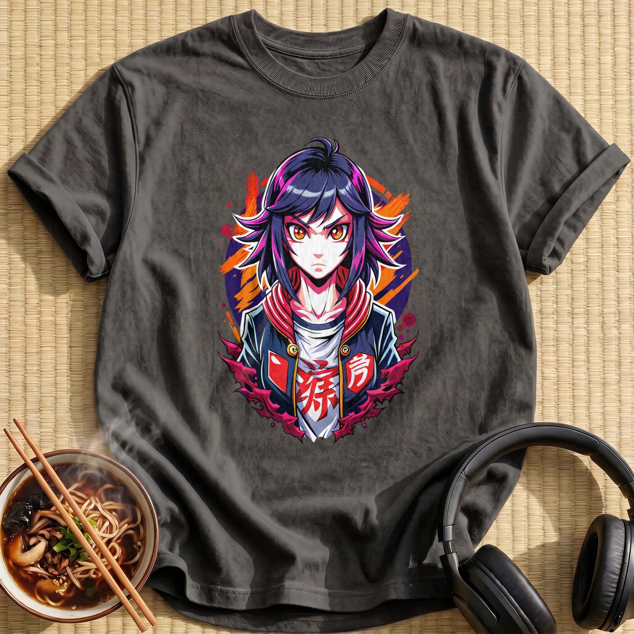 Fierce Glaring Anime Girl Jacket - Charcoal