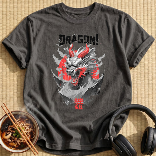 Fierce Horned Dragon Head Roaring - Charcoal