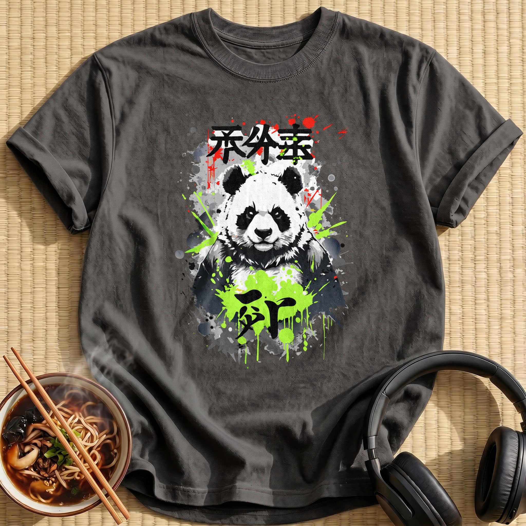 Fierce Panda Green Ink Splatter Art - Charcoal