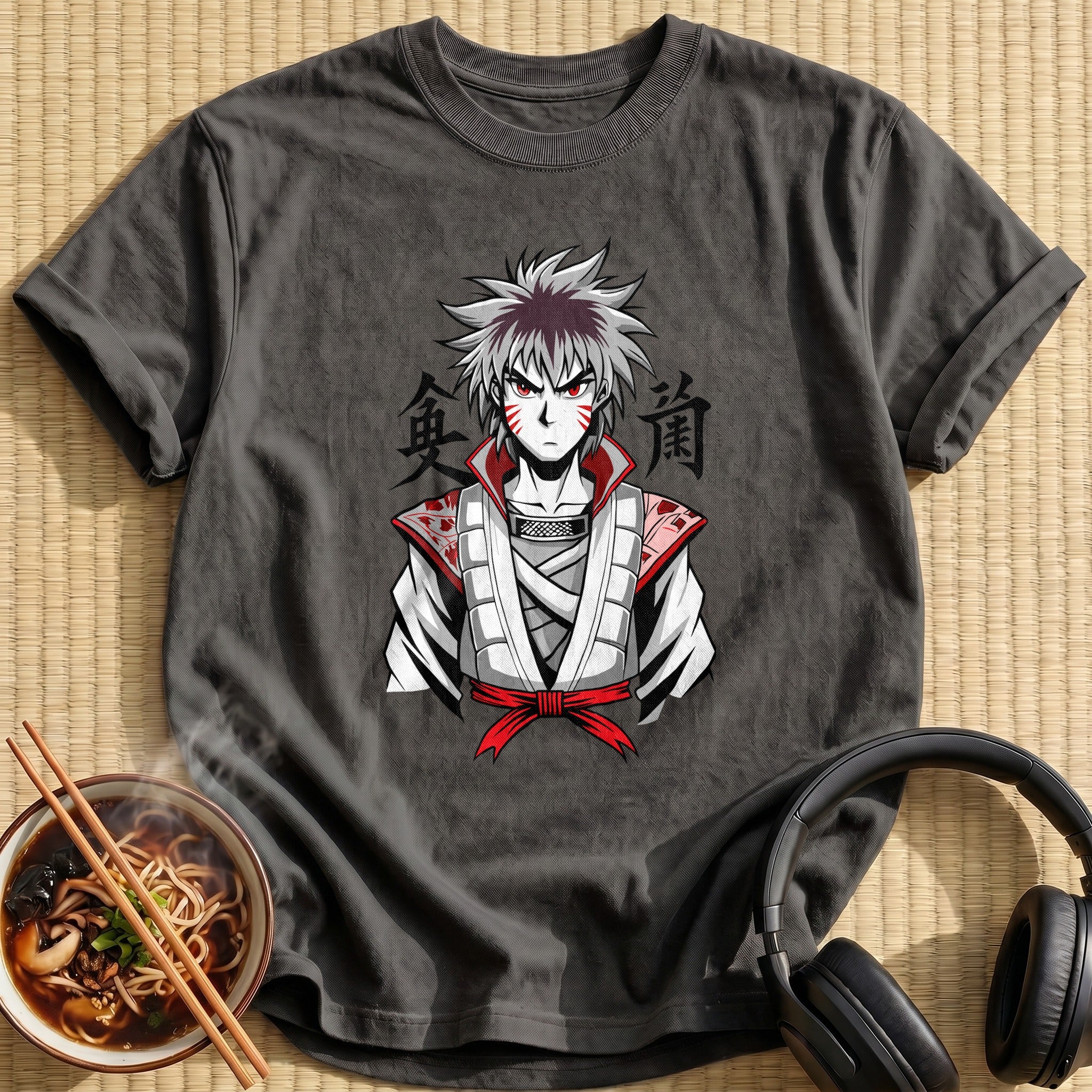 Fierce White Haired Samurai Warrior - Charcoal