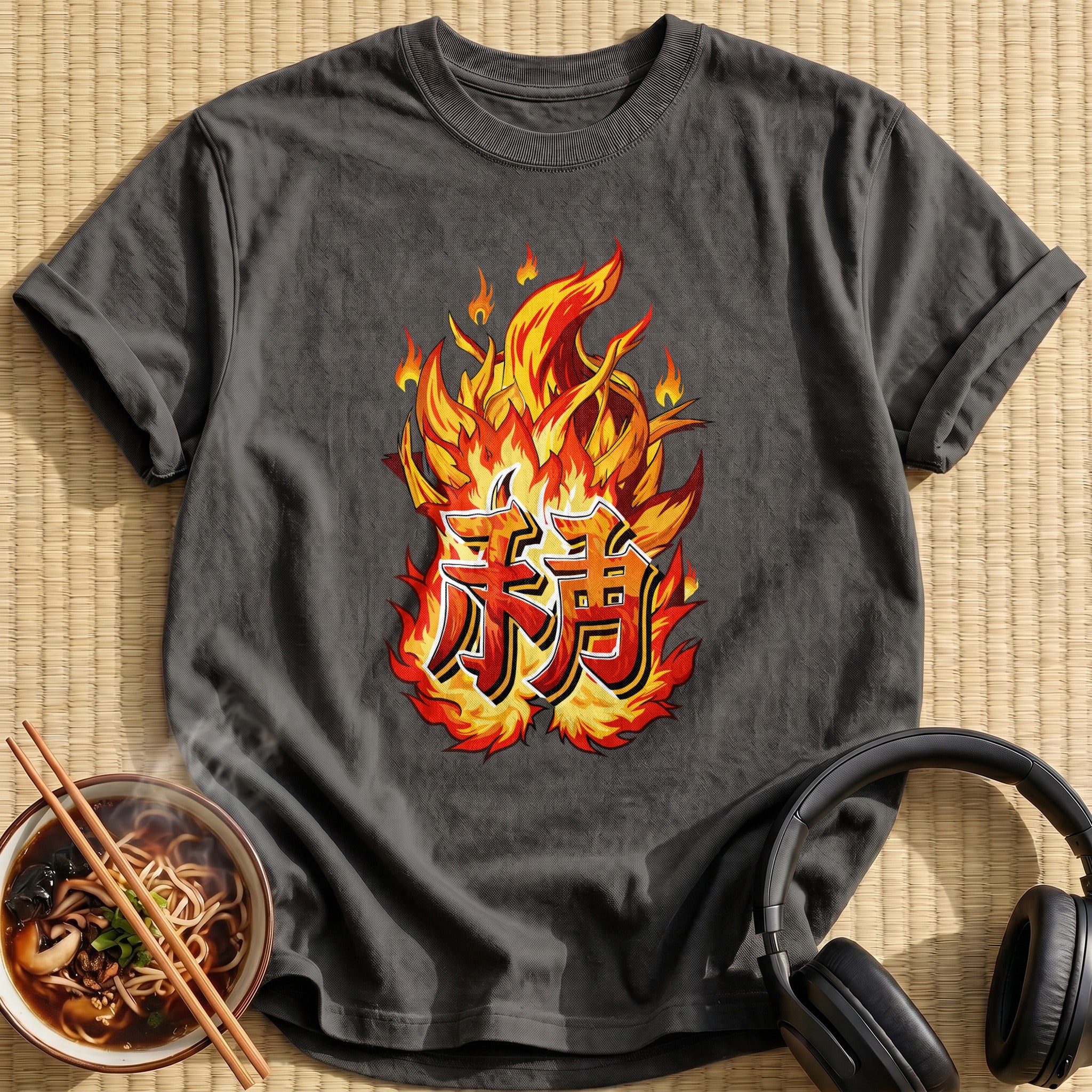 Fiery Japanese Kanji Flame Lettering - Charcoal