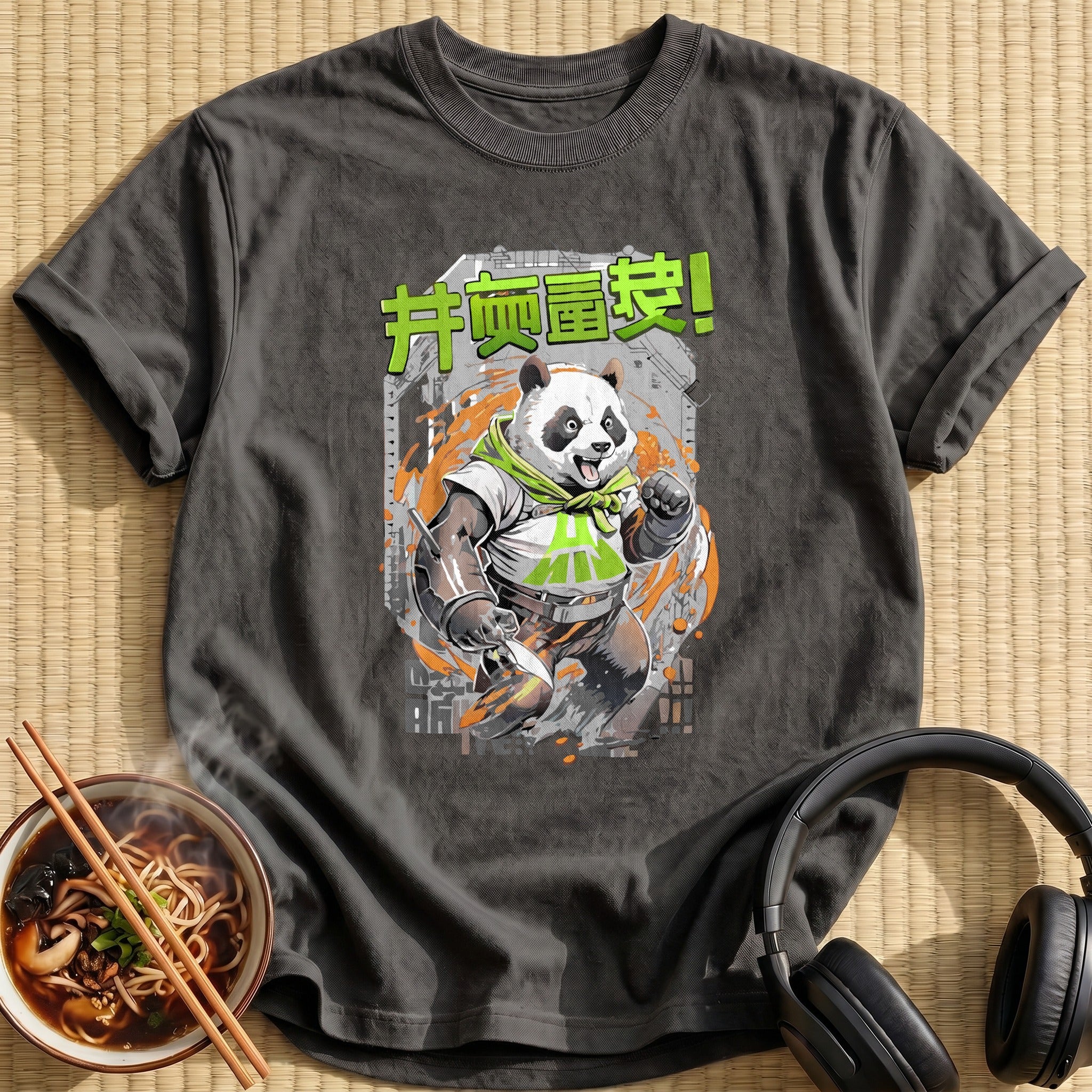 Fighting Panda Green Splash Action - Charcoal
