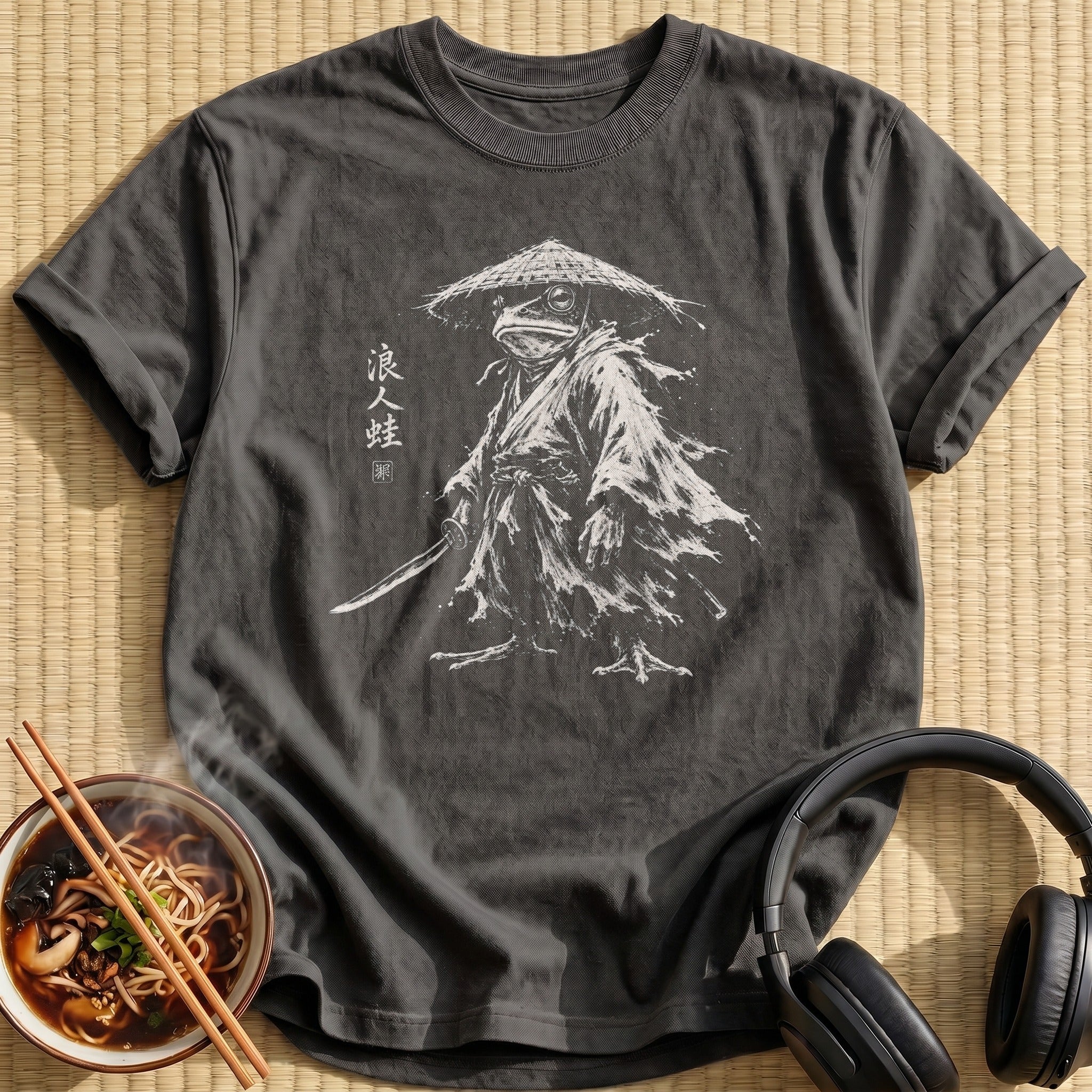Frog Ronin Brushstroke Monochrome Warrior