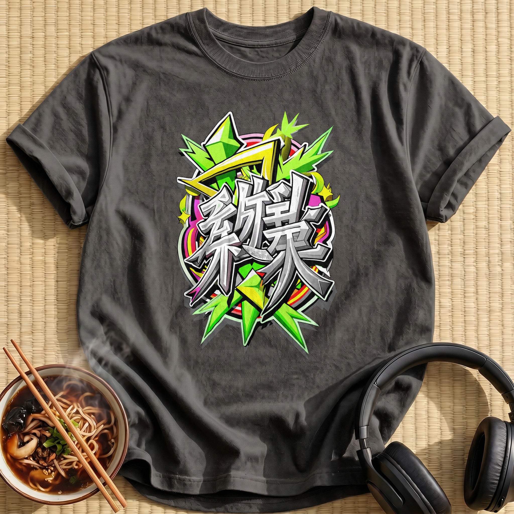 Green Graffiti Japanese Kanji Lettering Art - Charcoal