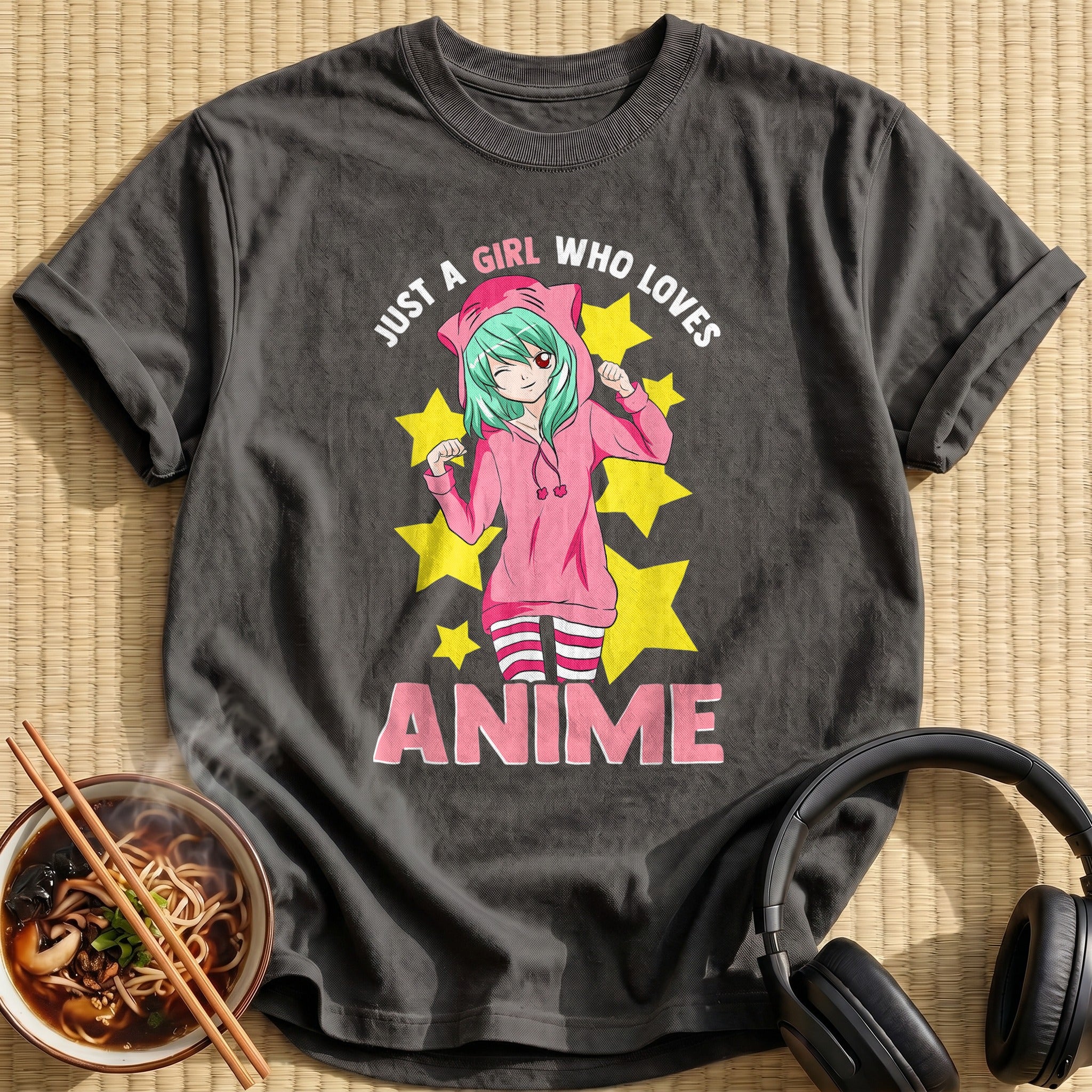 Green Hair Girl Pink Cat Hoodie - Charcoal
