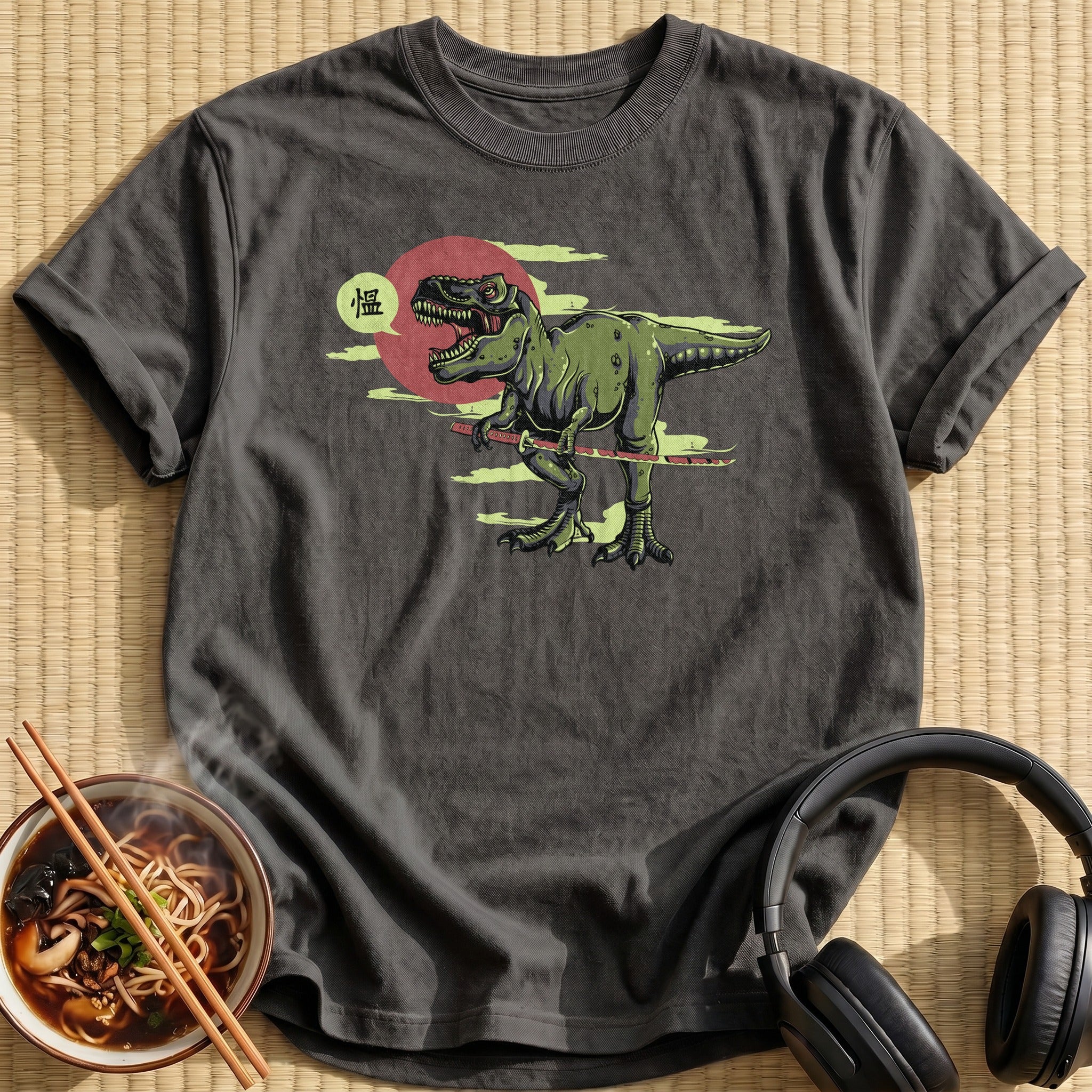 Green Samurai Tyrannosaurus Wielding Katana - Charcoal