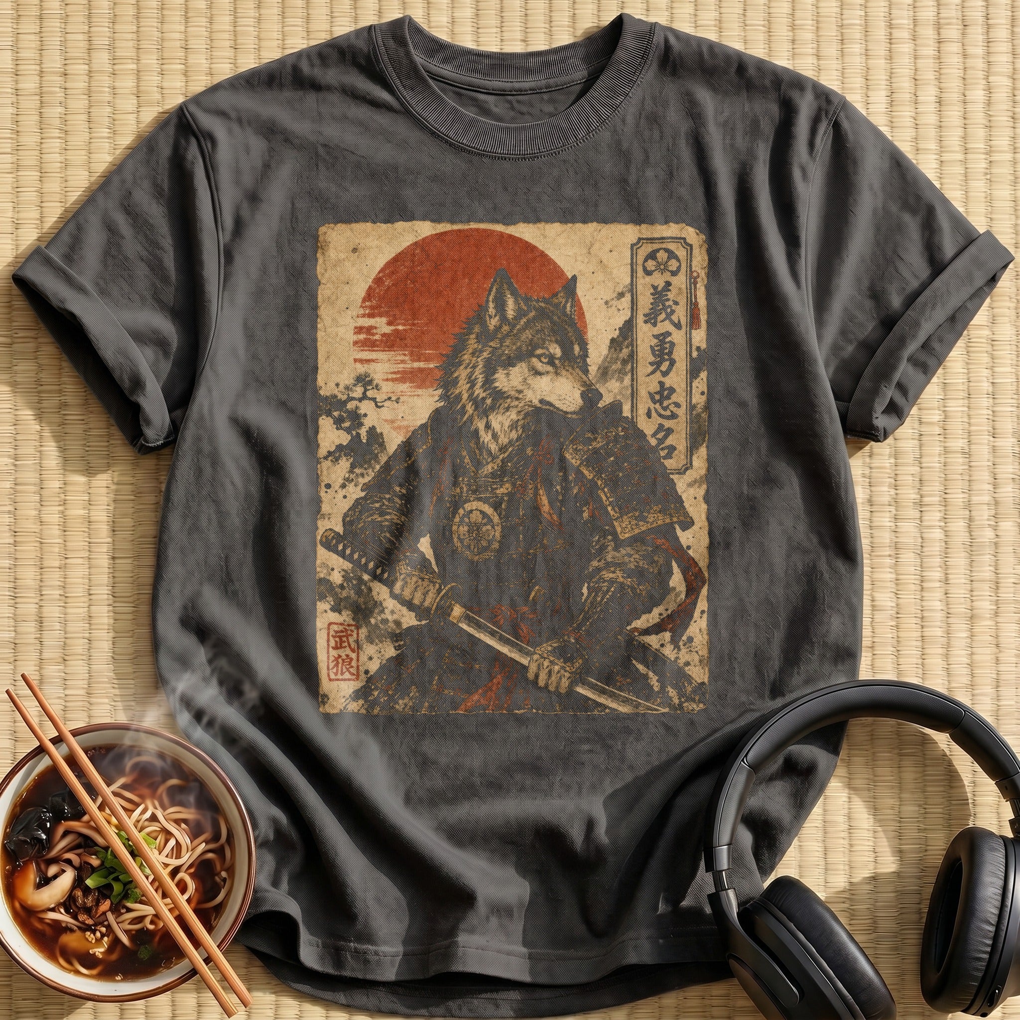 Grey Wolf Samurai Crossed Swords