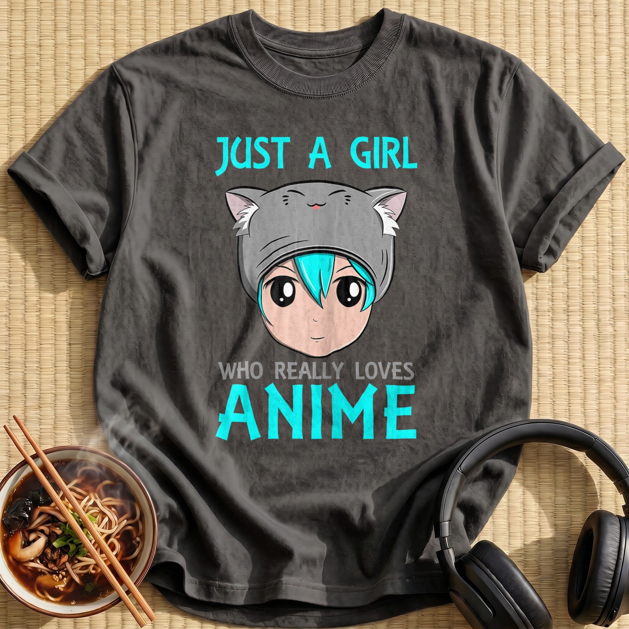Just A Girl Loves Anime Kitty - Charcoal