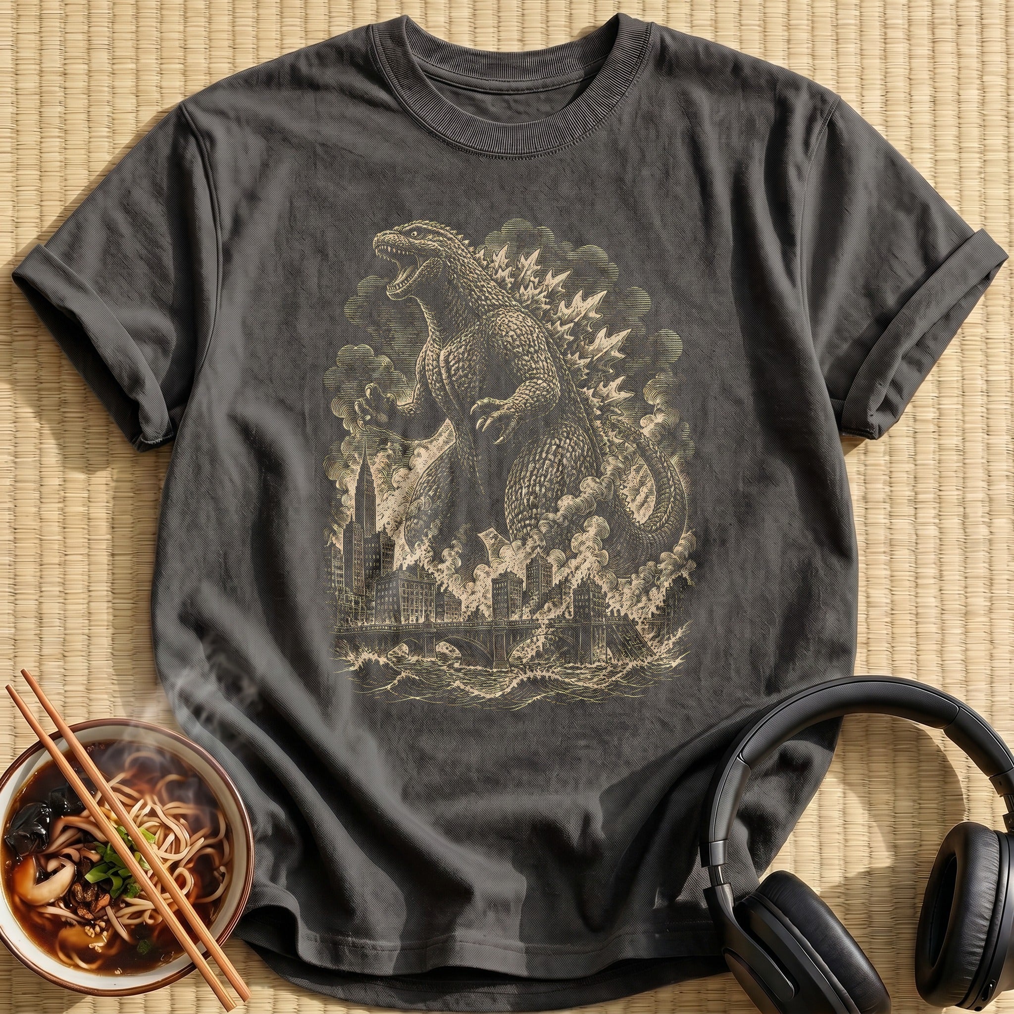 Kaiju Woodcut 93 - Charcoal