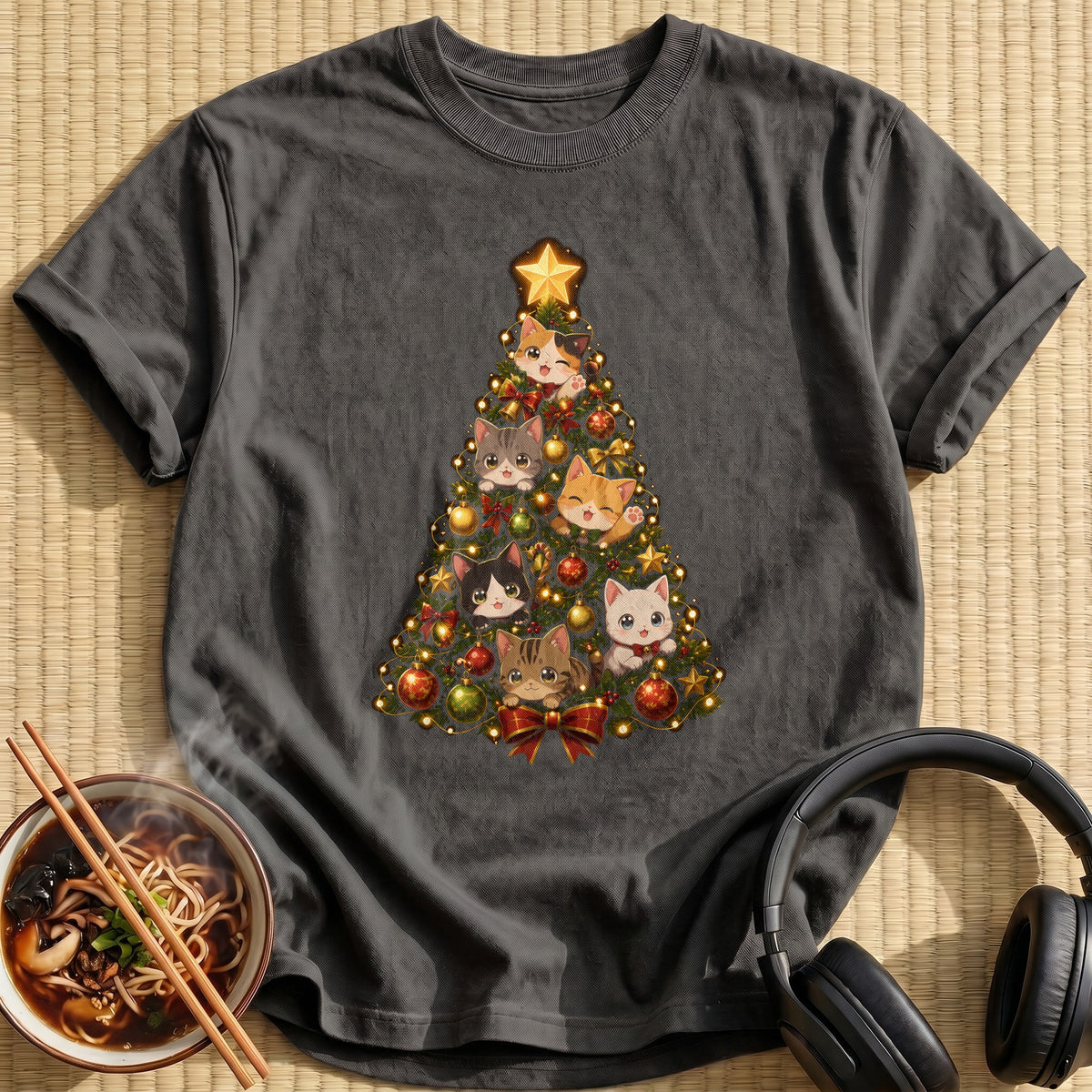 Kawaii Cat Lights Tree 86 - Charcoal