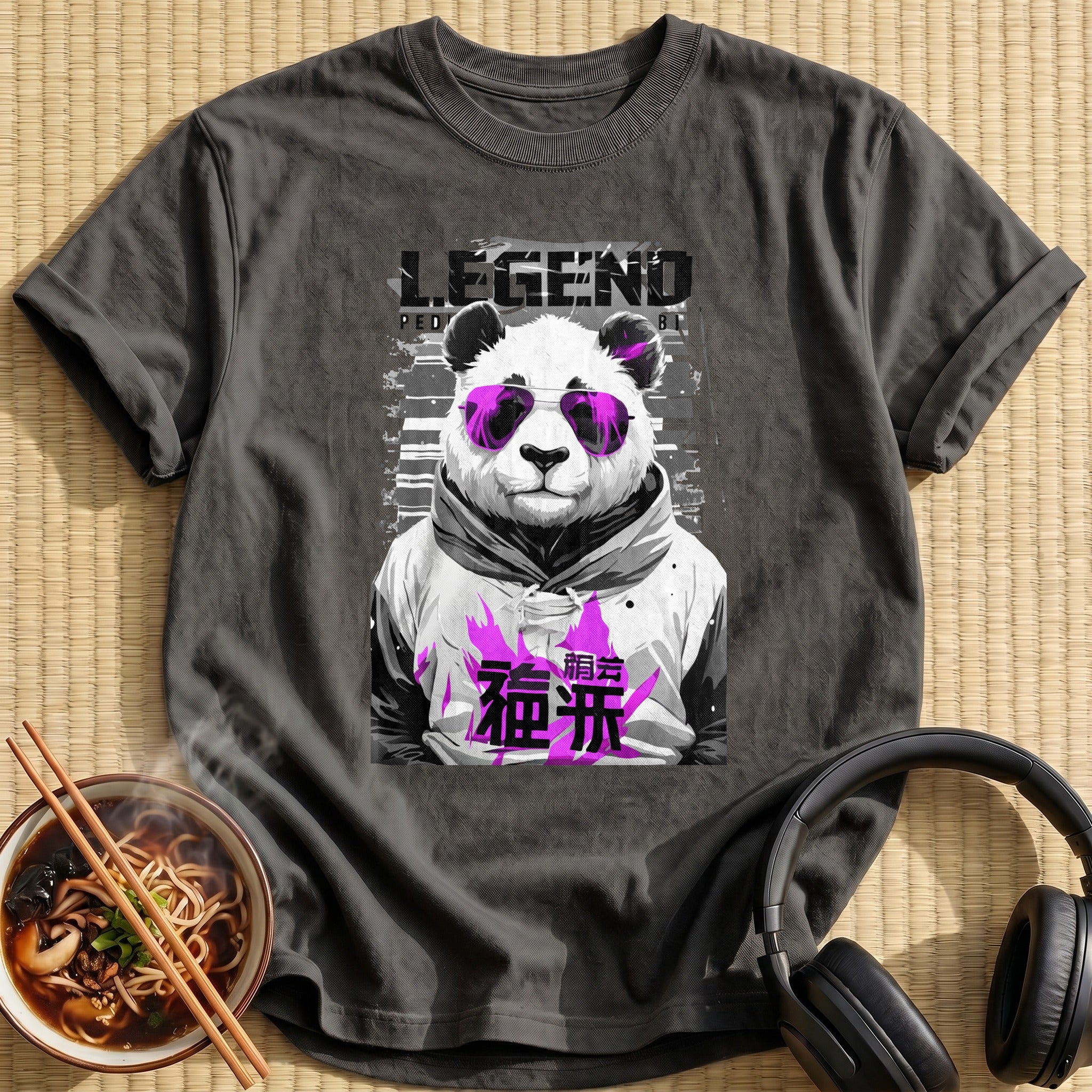 Legend Panda Wearing Purple Sunglasses - Charcoal