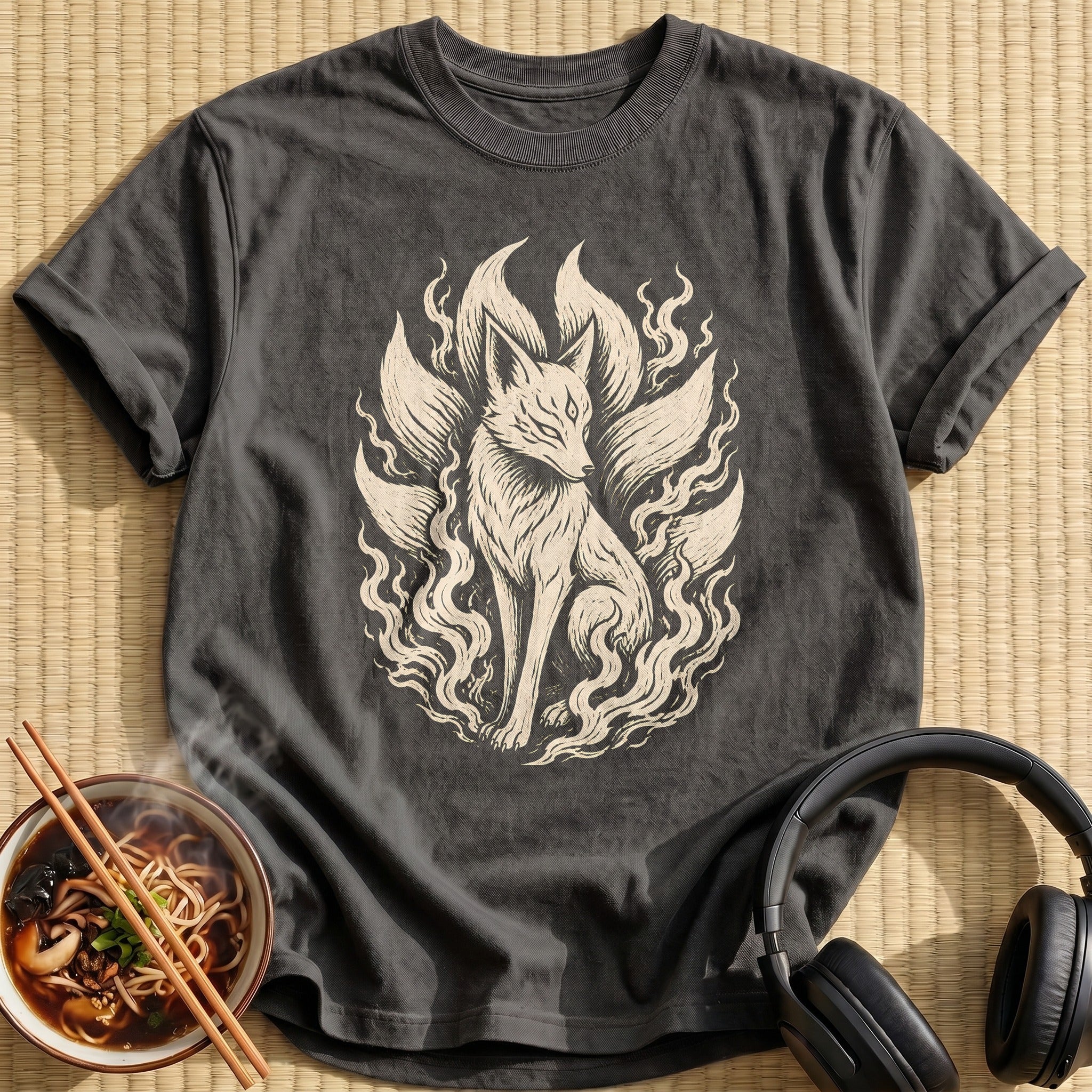 Linocut Kitsune 72 - Charcoal