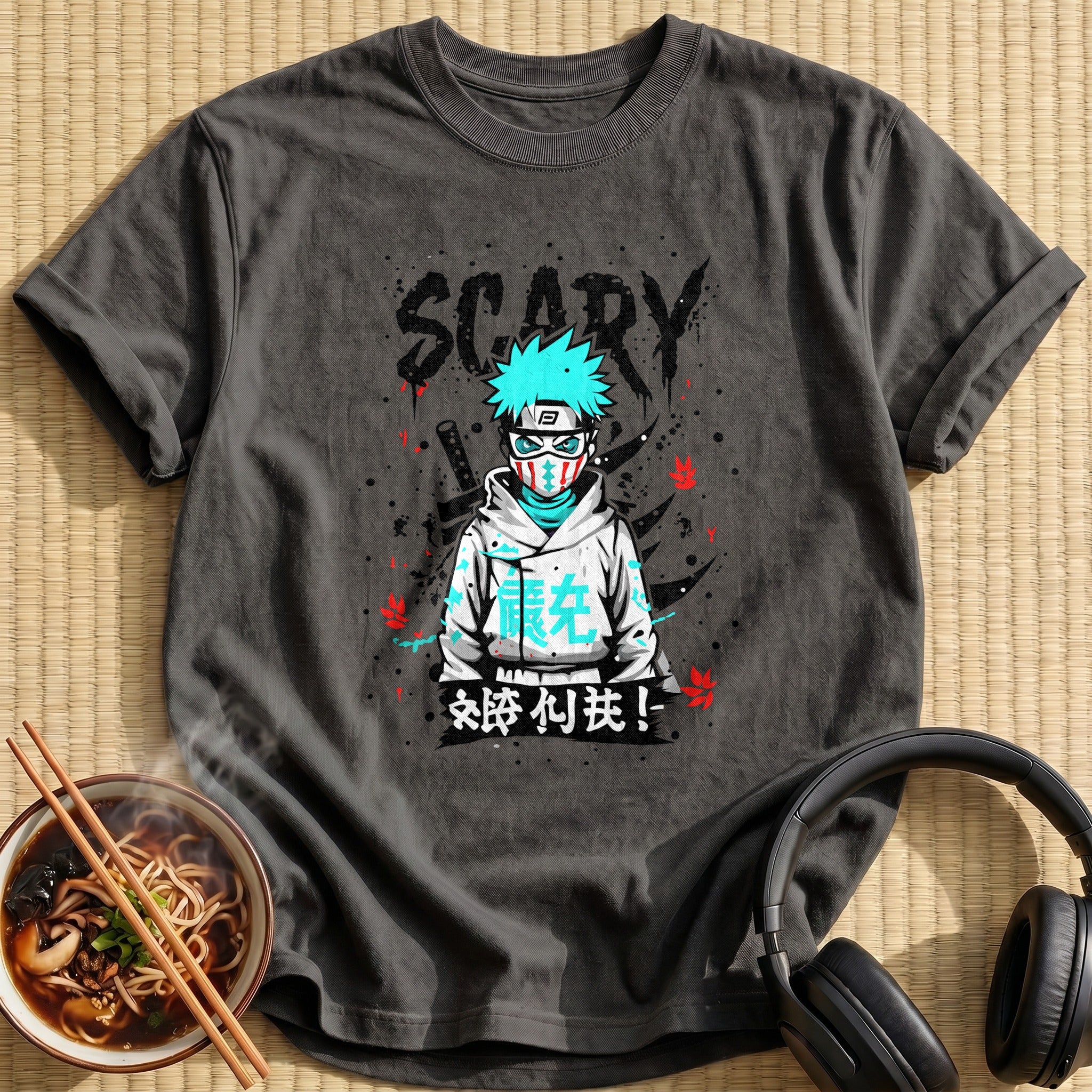 Masked Ninja Boy Scary Graffiti - Charcoal