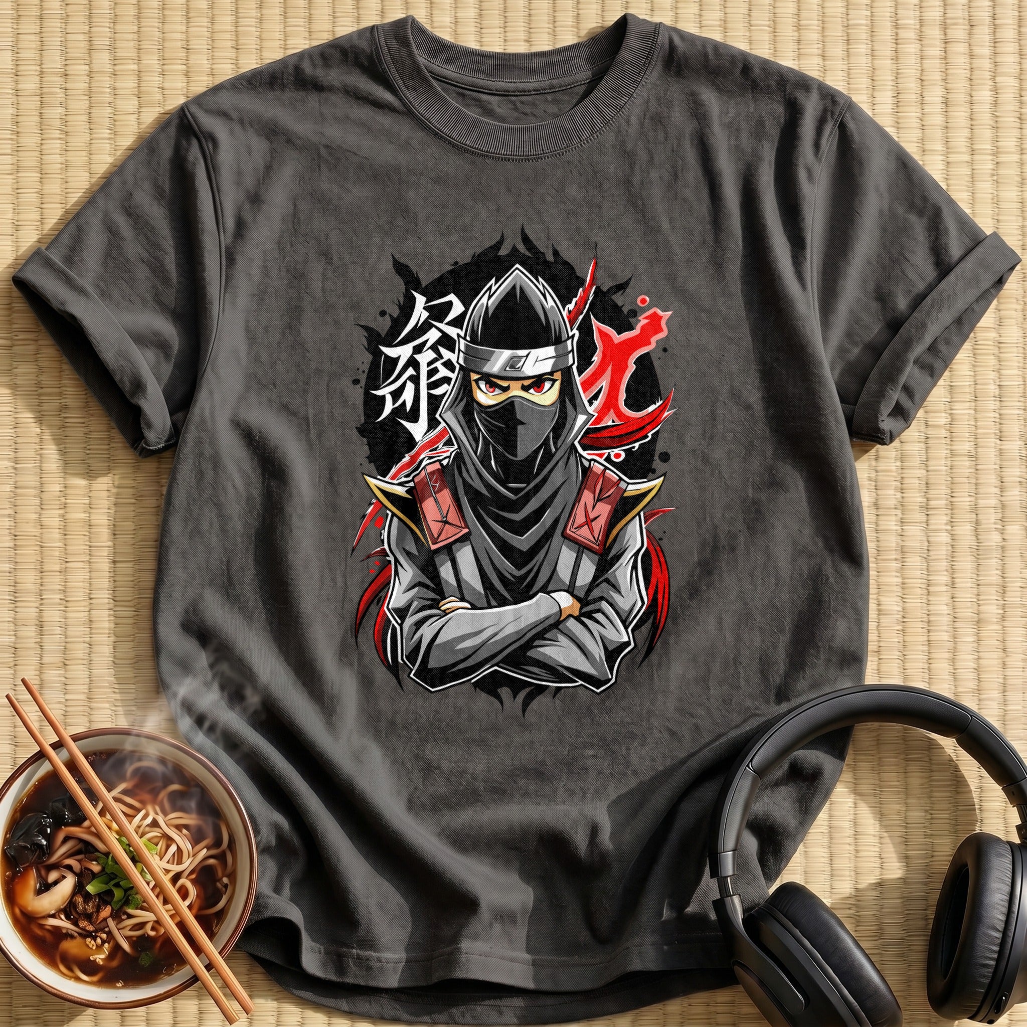 Masked Ninja Warrior Crossed Arms - Charcoal