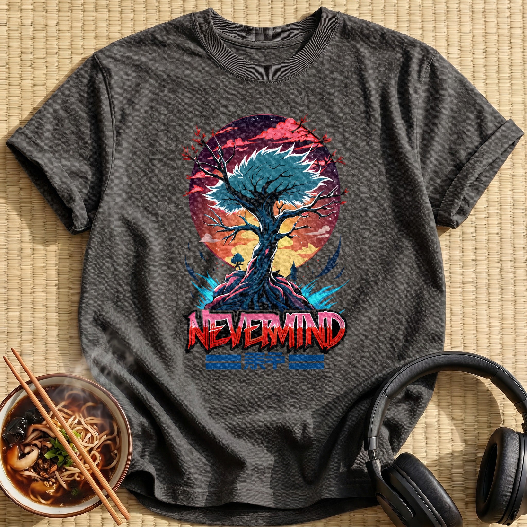 Nevermind Sunset Tree Mountain Scene - Charcoal