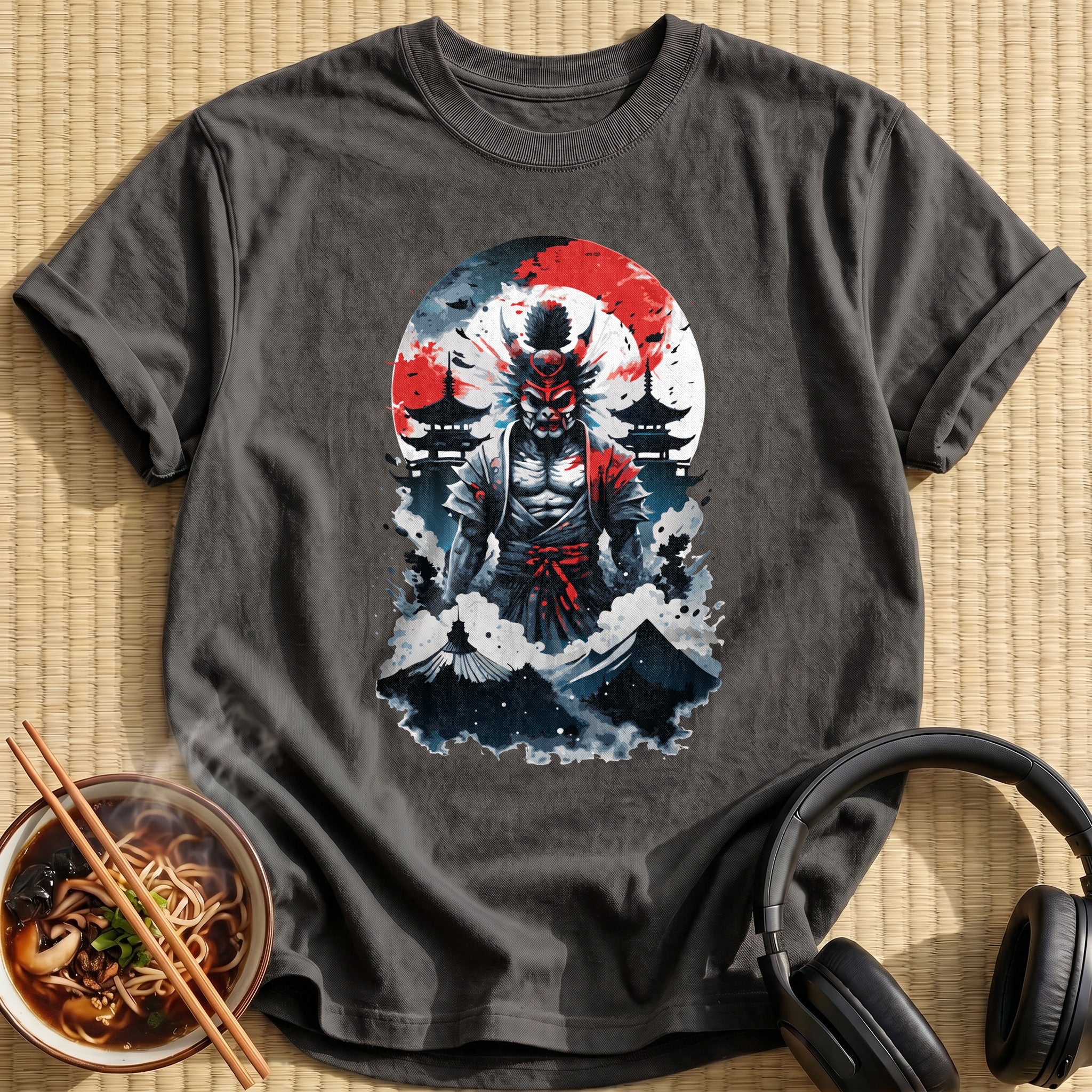 Oni Demon Samurai Red Moon - Charcoal
